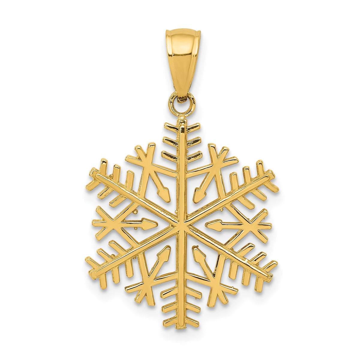 14k Yellow Gold Snowflake Pendant, Intricate Winter Charm Symbolizing Purity and Beauty for Women