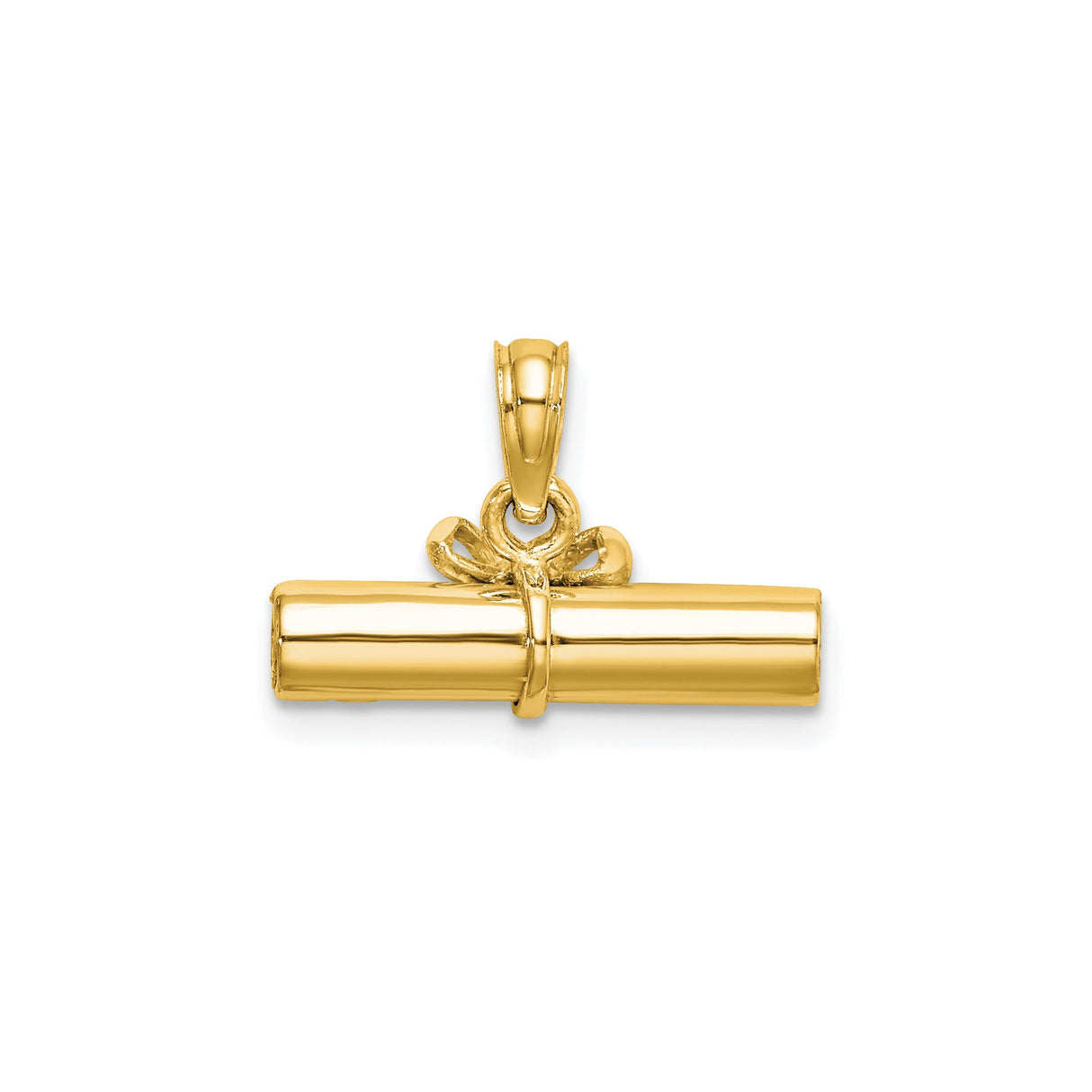 14k Yellow Gold Diploma Scroll Pendant with Ribbon Detail, Graduation Charm