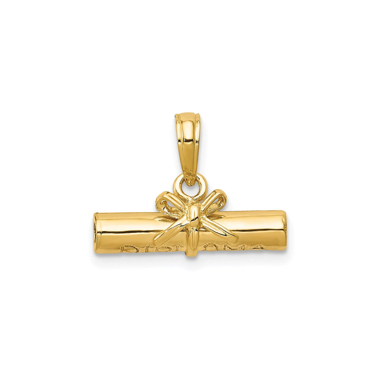 14k Yellow Gold Diploma Scroll Pendant with Ribbon Detail, Graduation Charm