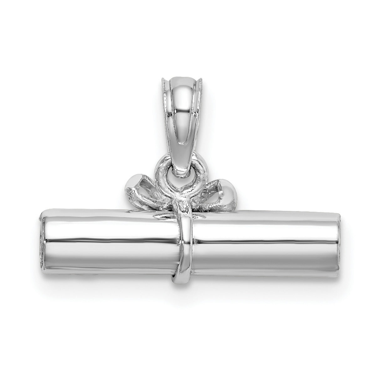14k White Gold Diploma Scroll Pendant with Bow, Graduation Charm for Women