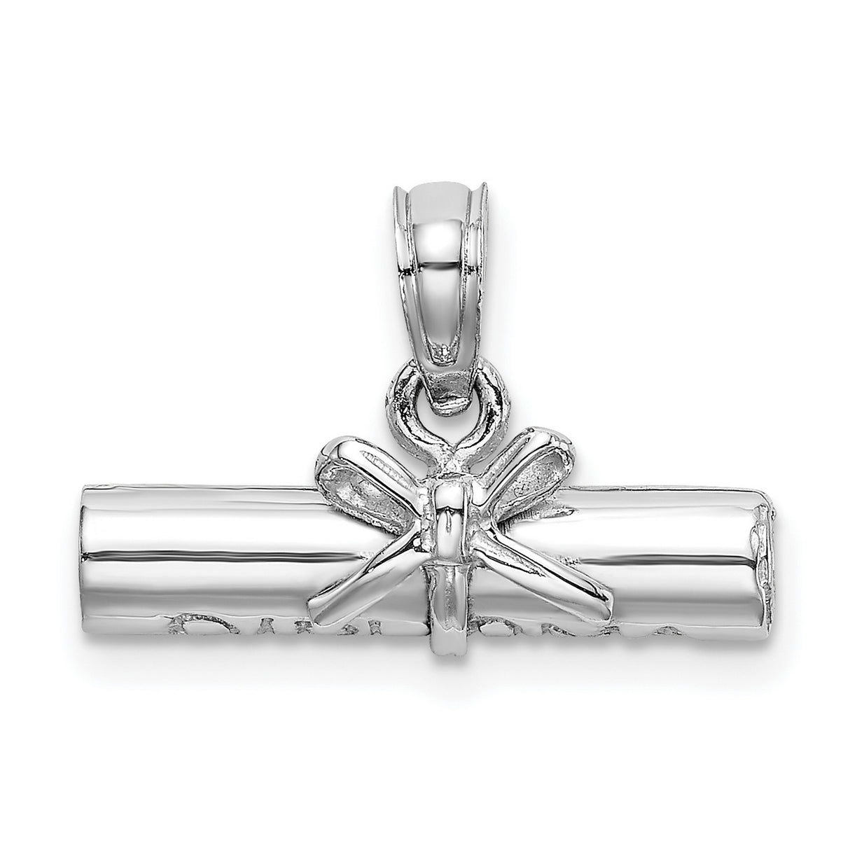 14k White Gold Diploma Scroll Pendant with Bow, Graduation Charm for Women