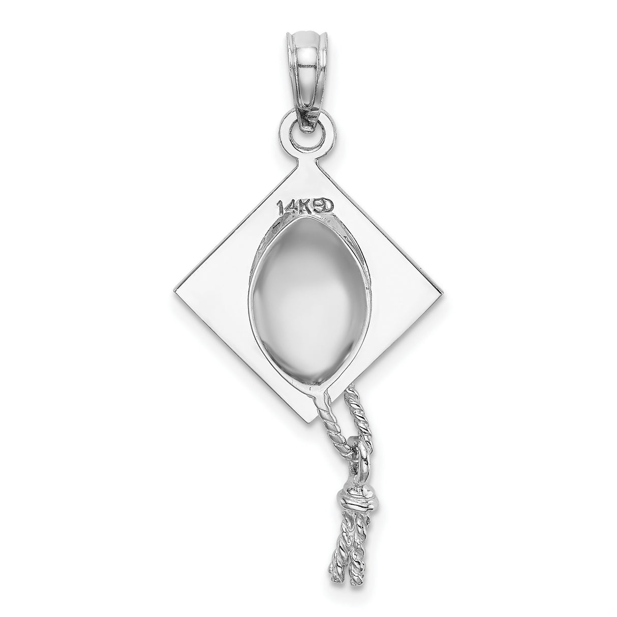 14k White Gold Graduation Cap Pendant with Tassel, Academic Achievement Charm