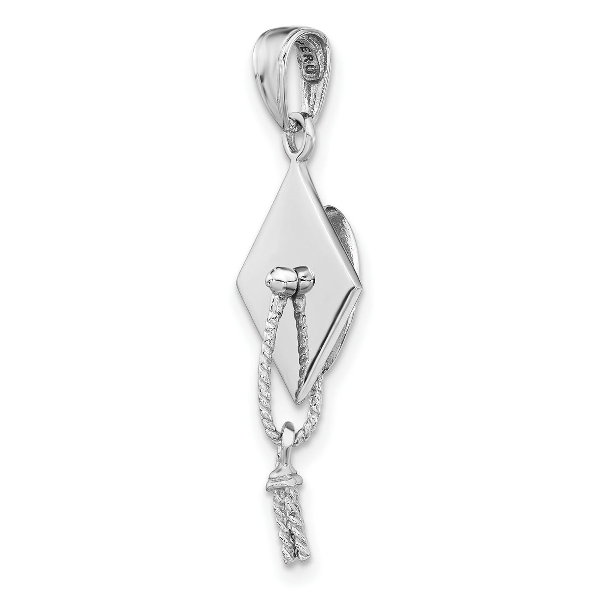 14k White Gold Graduation Cap Pendant with Tassel, Academic Achievement Charm