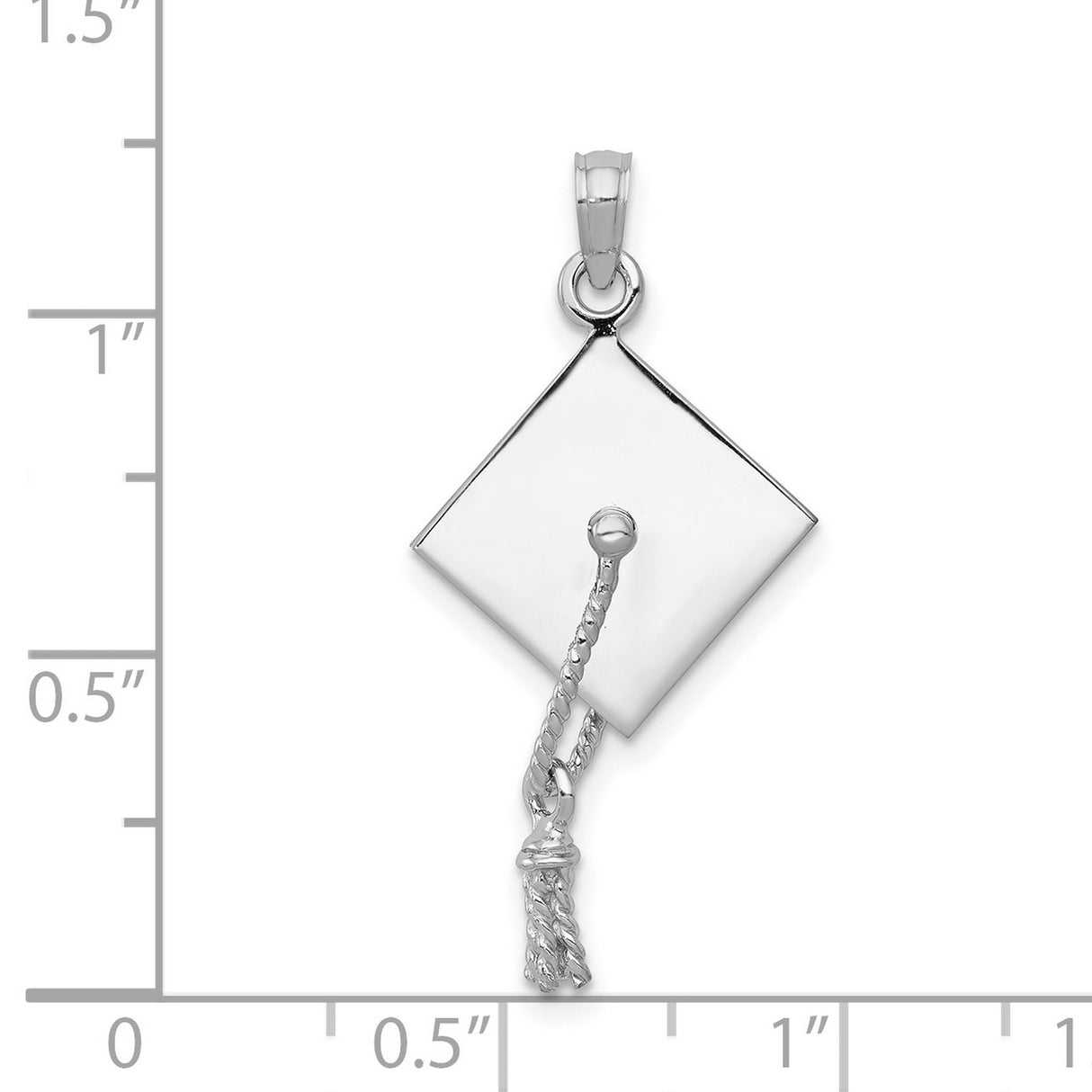 14k White Gold Graduation Cap Pendant with Tassel, Academic Achievement Charm