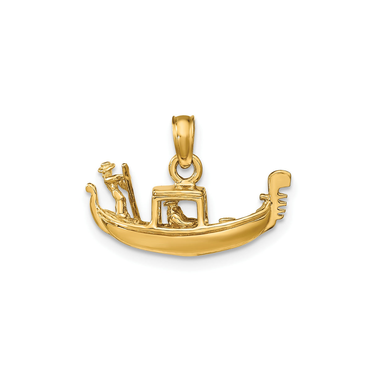 14k Yellow Gold Gondola Pendant with Gondolier and Passenger, Venice Travel Charm