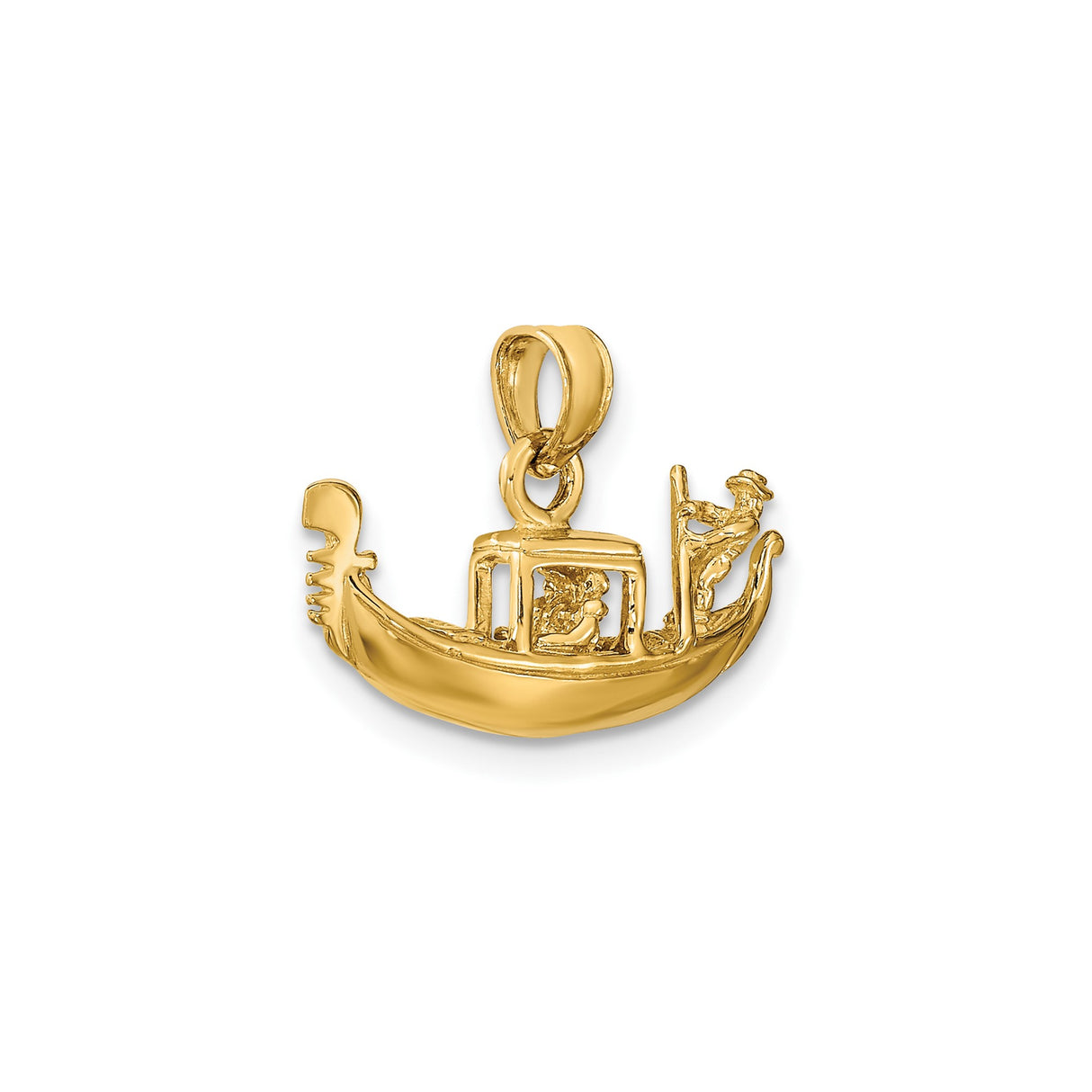14k Yellow Gold Gondola Pendant with Gondolier and Passenger, Venice Travel Charm
