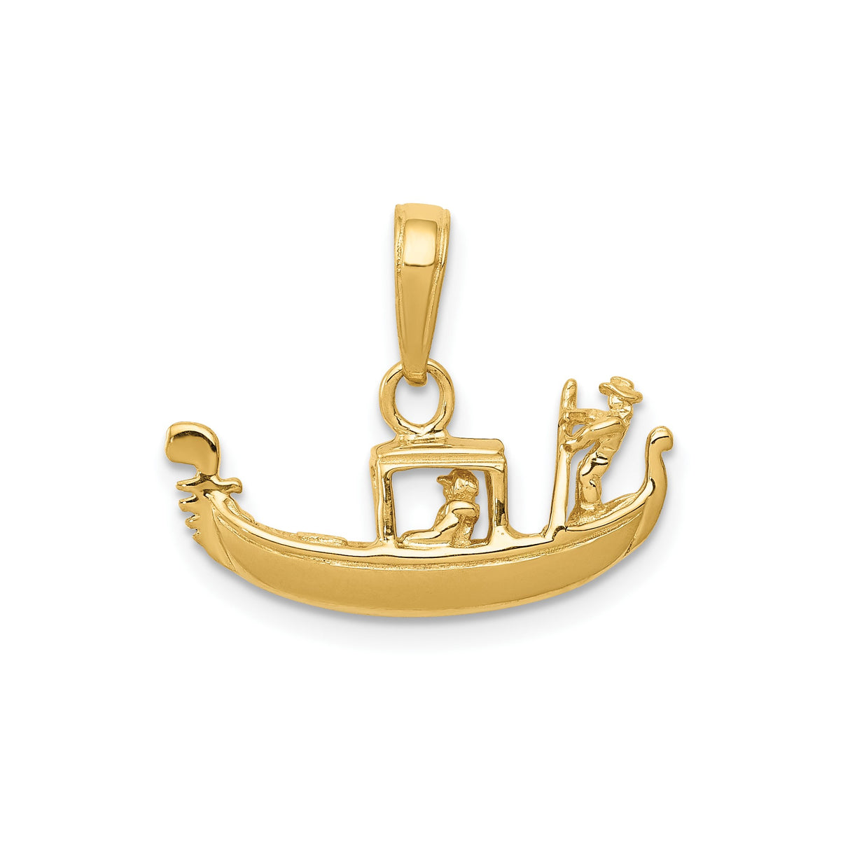 14k Yellow Gold Gondola Pendant with Gondolier and Passenger, Venice Travel Charm