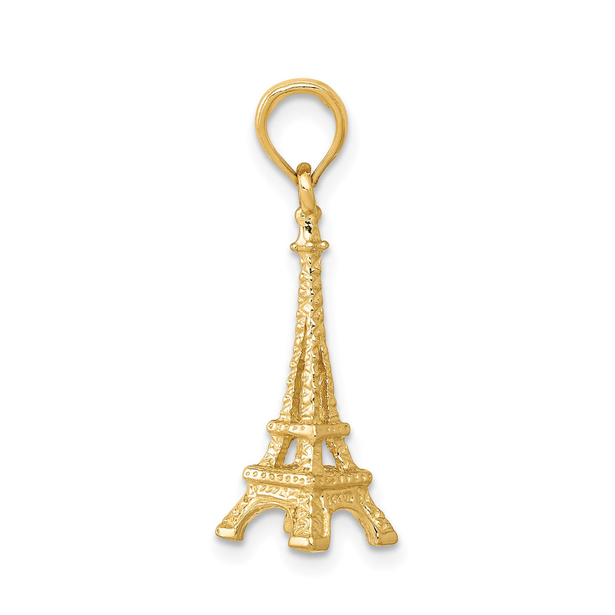 14k Yellow Gold Eiffel Tower Pendant Charm, Detailed Paris Landmark Design for Women
