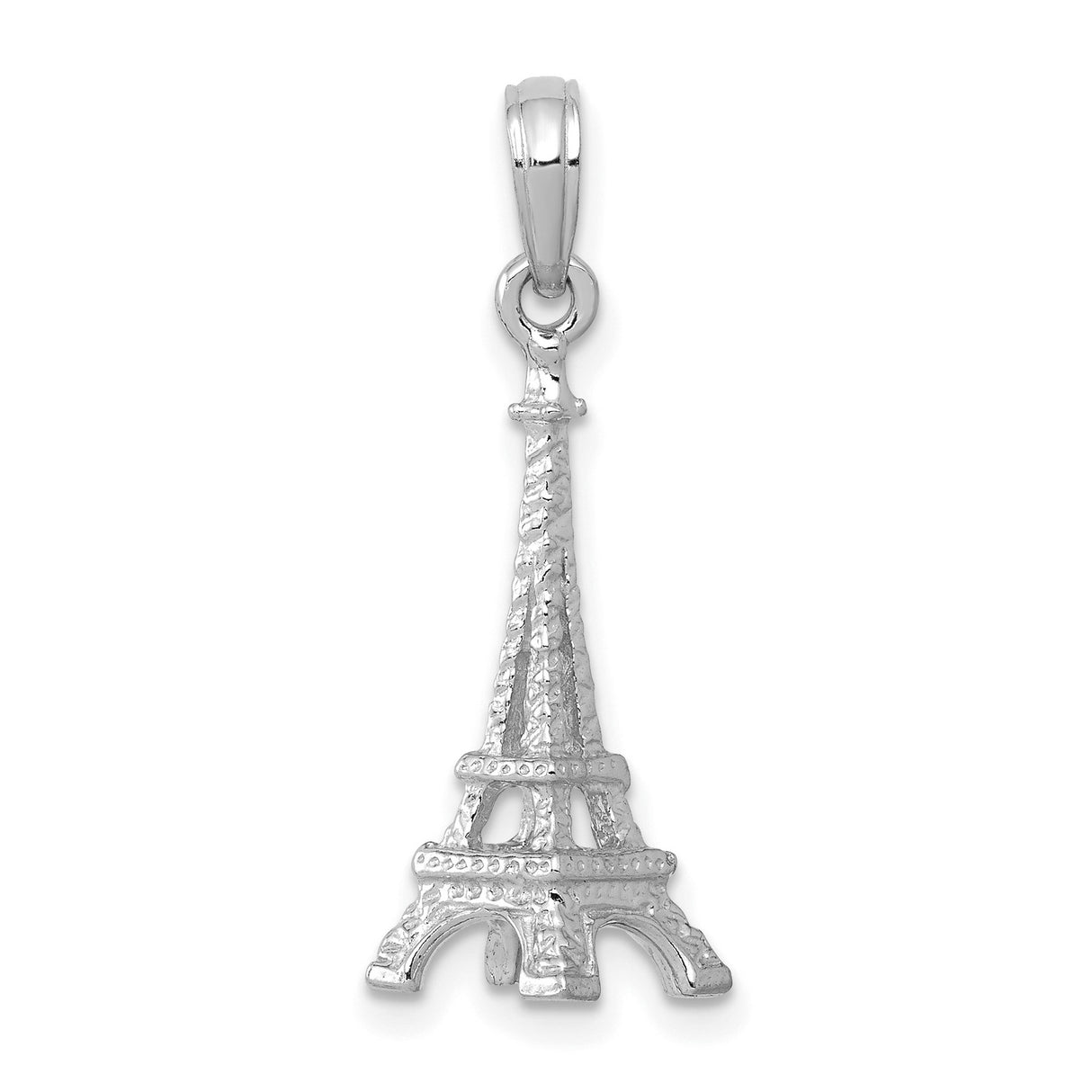 14k White Gold Eiffel Tower Pendant, Paris Landmark Charm, Travel and Romance Theme