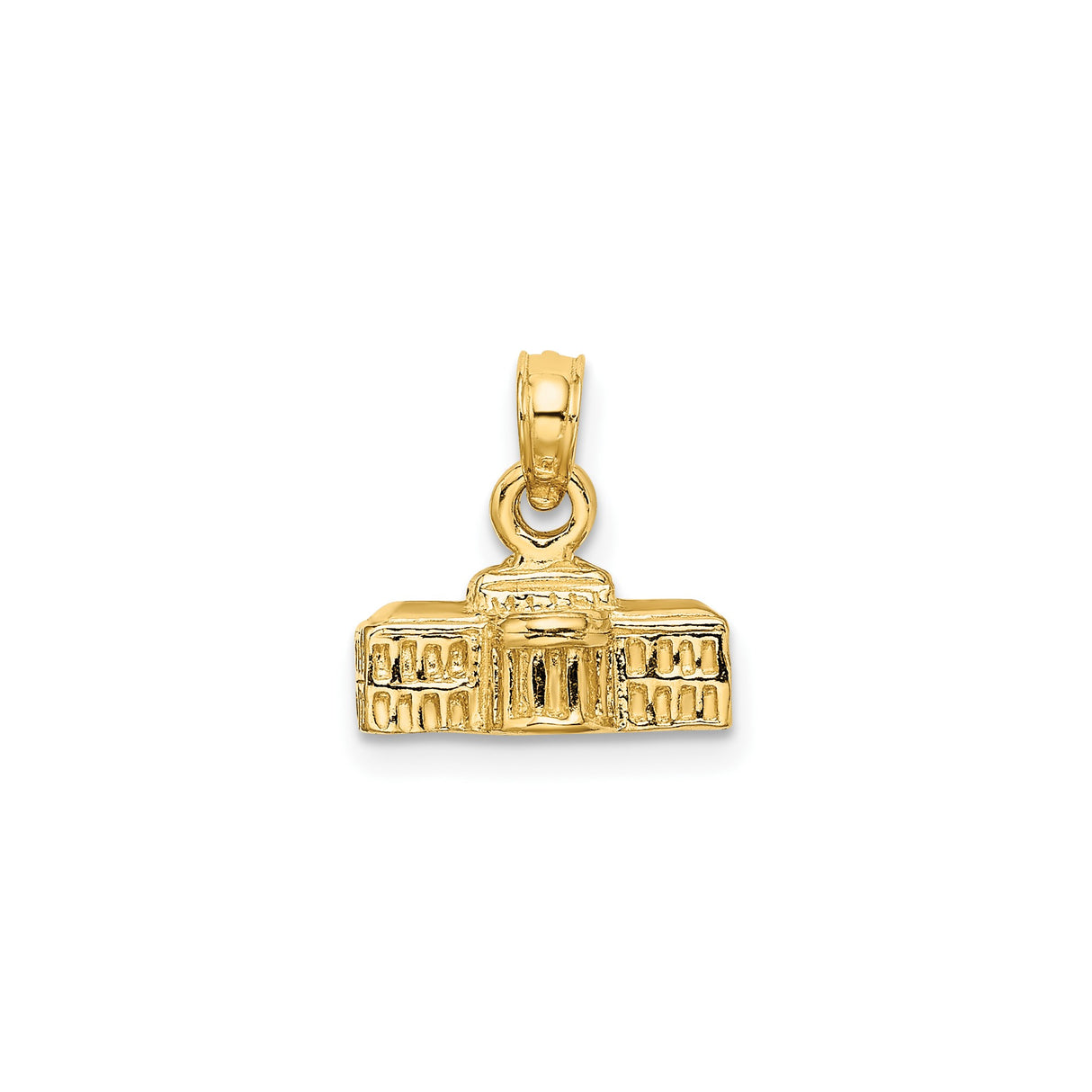 14k Yellow Gold White House Charm Pendant, Unisex Patriotic Architecture Jewelry