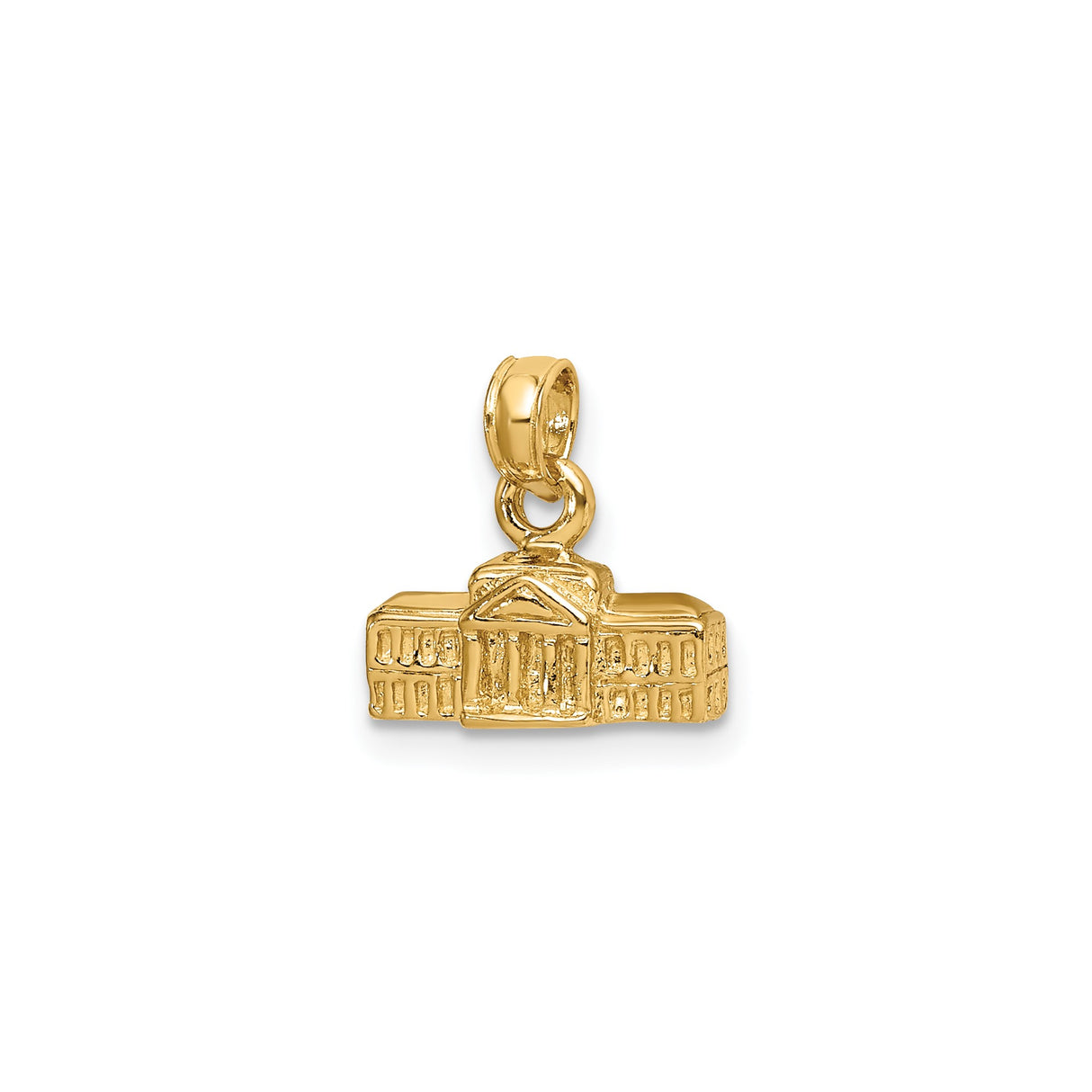 14k Yellow Gold White House Charm Pendant, Unisex Patriotic Architecture Jewelry