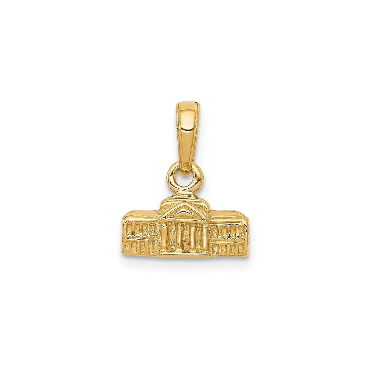 14k Yellow Gold White House Charm Pendant, Unisex Patriotic Architecture Jewelry