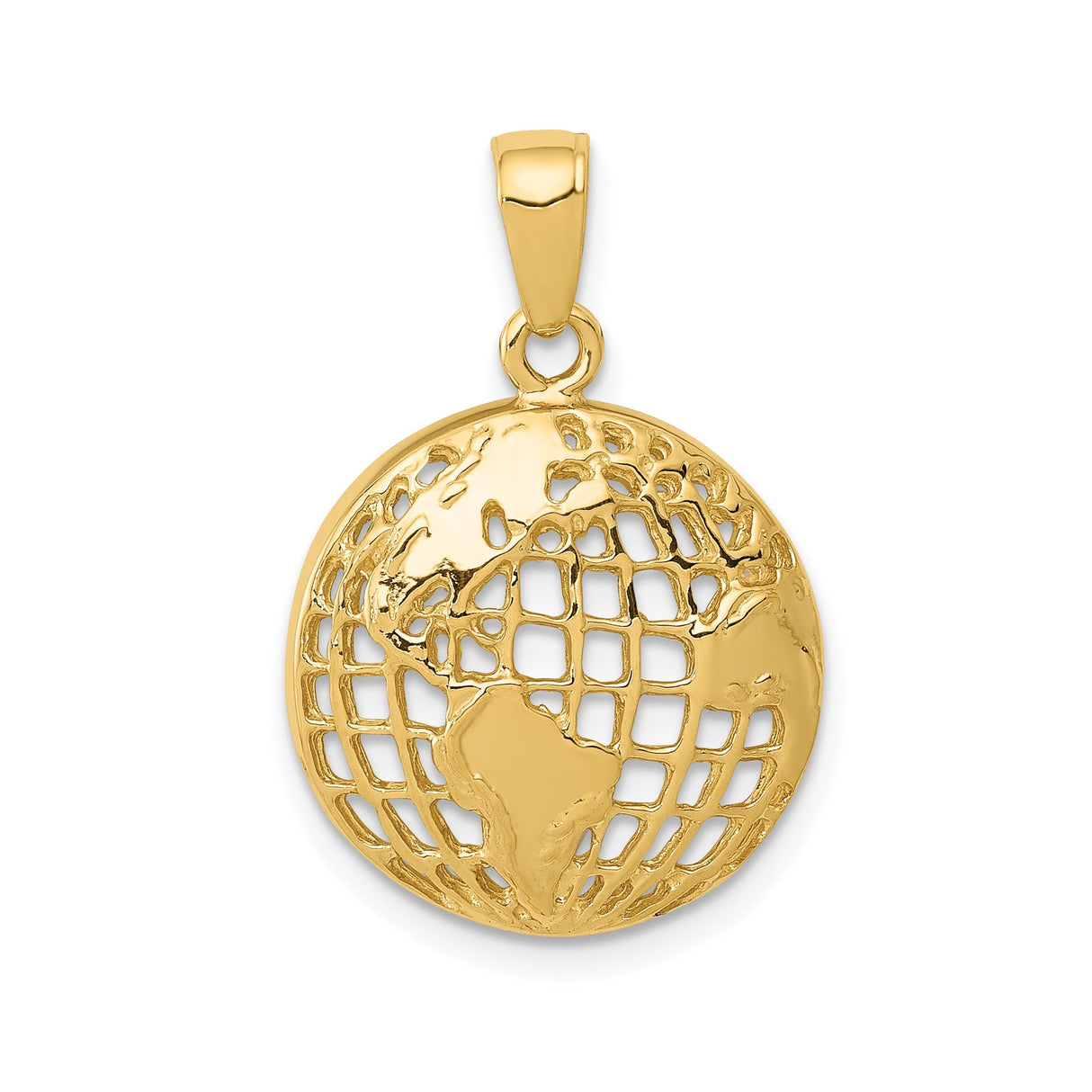 14k Yellow Gold Pendant with Cutout World Map Design, Globe Earth Travel Theme
