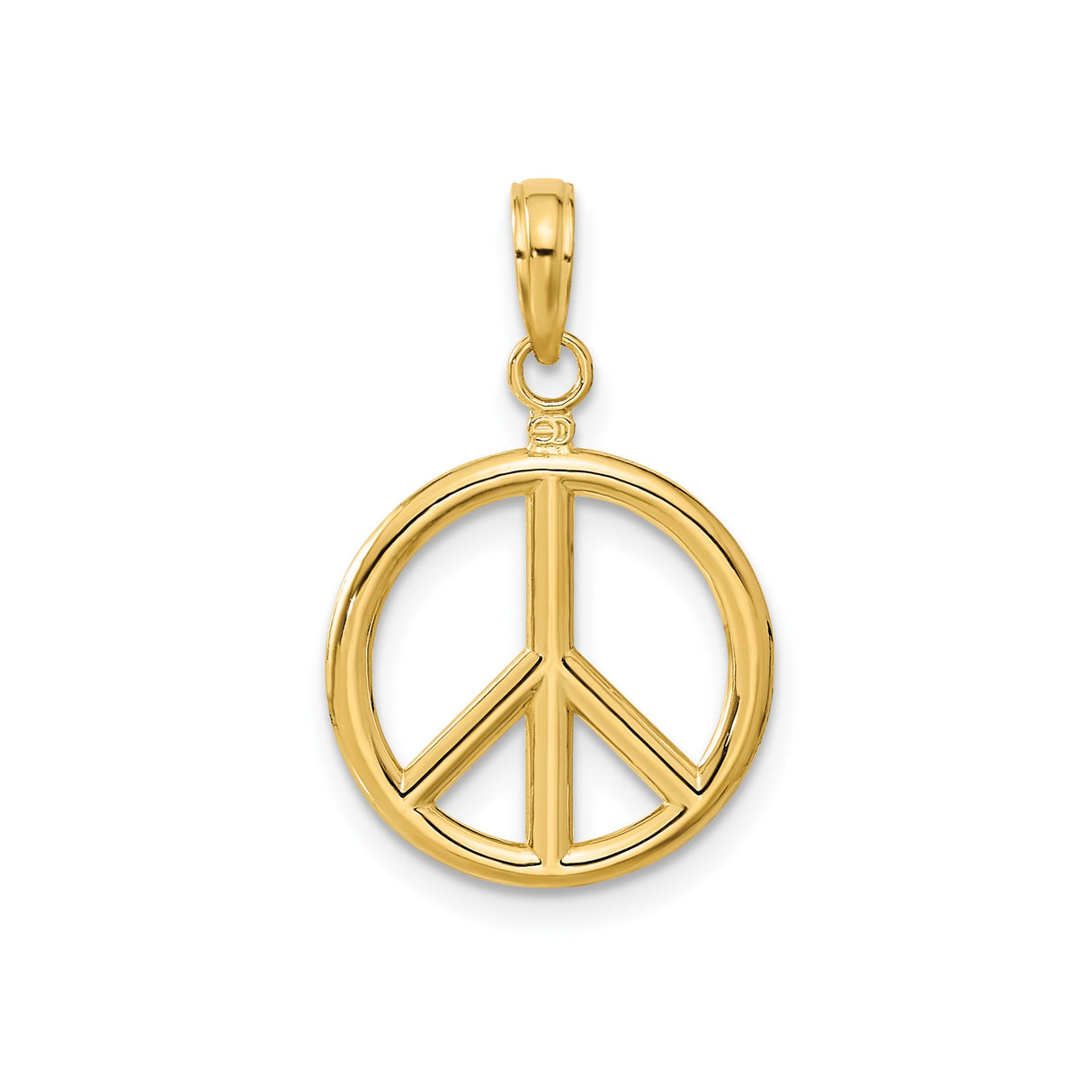14k Yellow Gold Pendant with Open Cut Peace Sign Symbol, Unisex Boho Spiritual Design