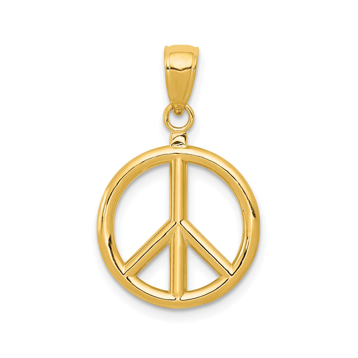 14k Yellow Gold Pendant with Open Cut Peace Sign Symbol, Unisex Boho Spiritual Design