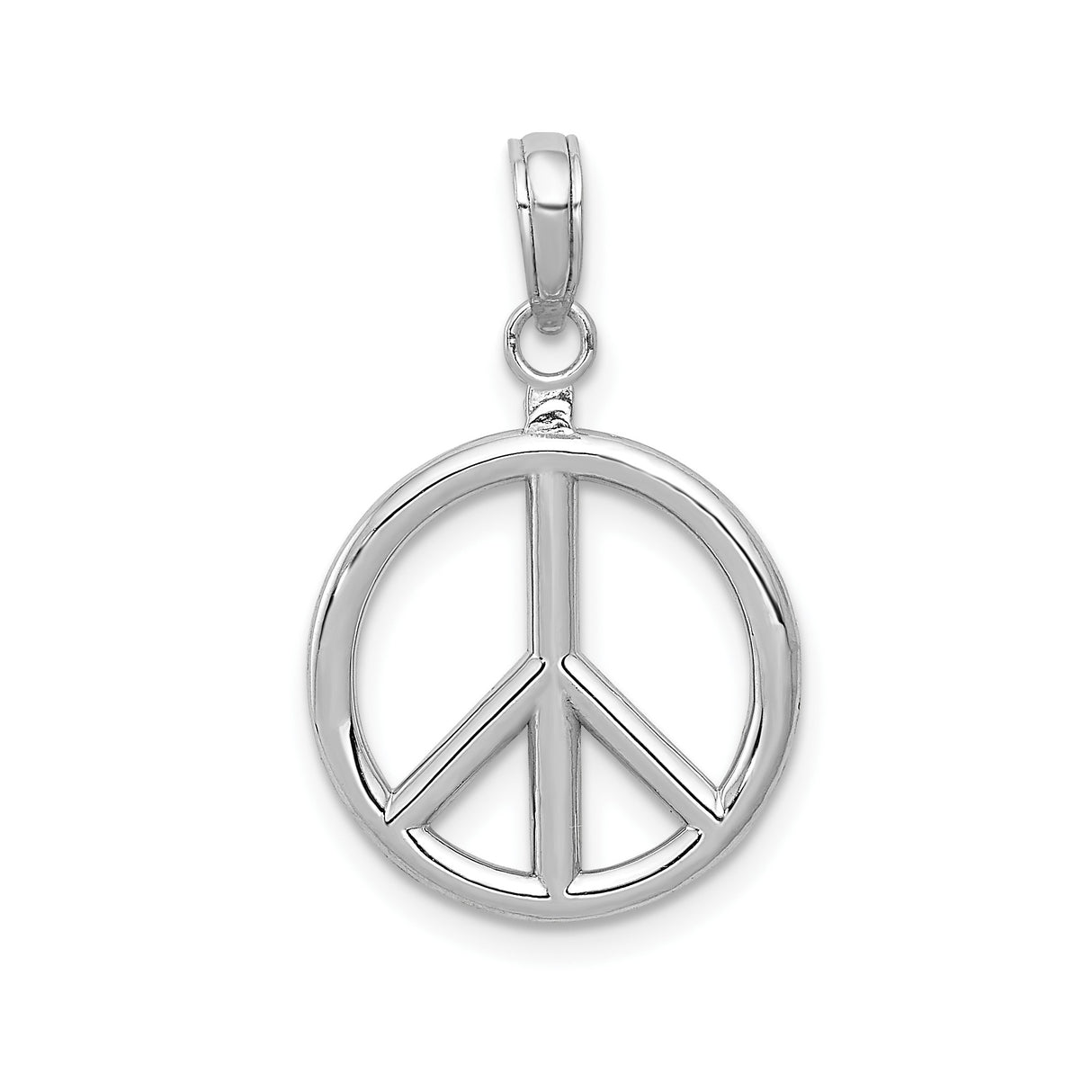 14k White Gold Peace Sign Pendant, Open Circle Symbol of Harmony and Unity, Minimalist Charm