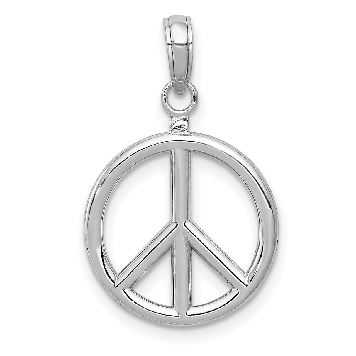14k White Gold Peace Sign Pendant, Open Circle Harmony Symbol, Boho Retro Style Jewelry