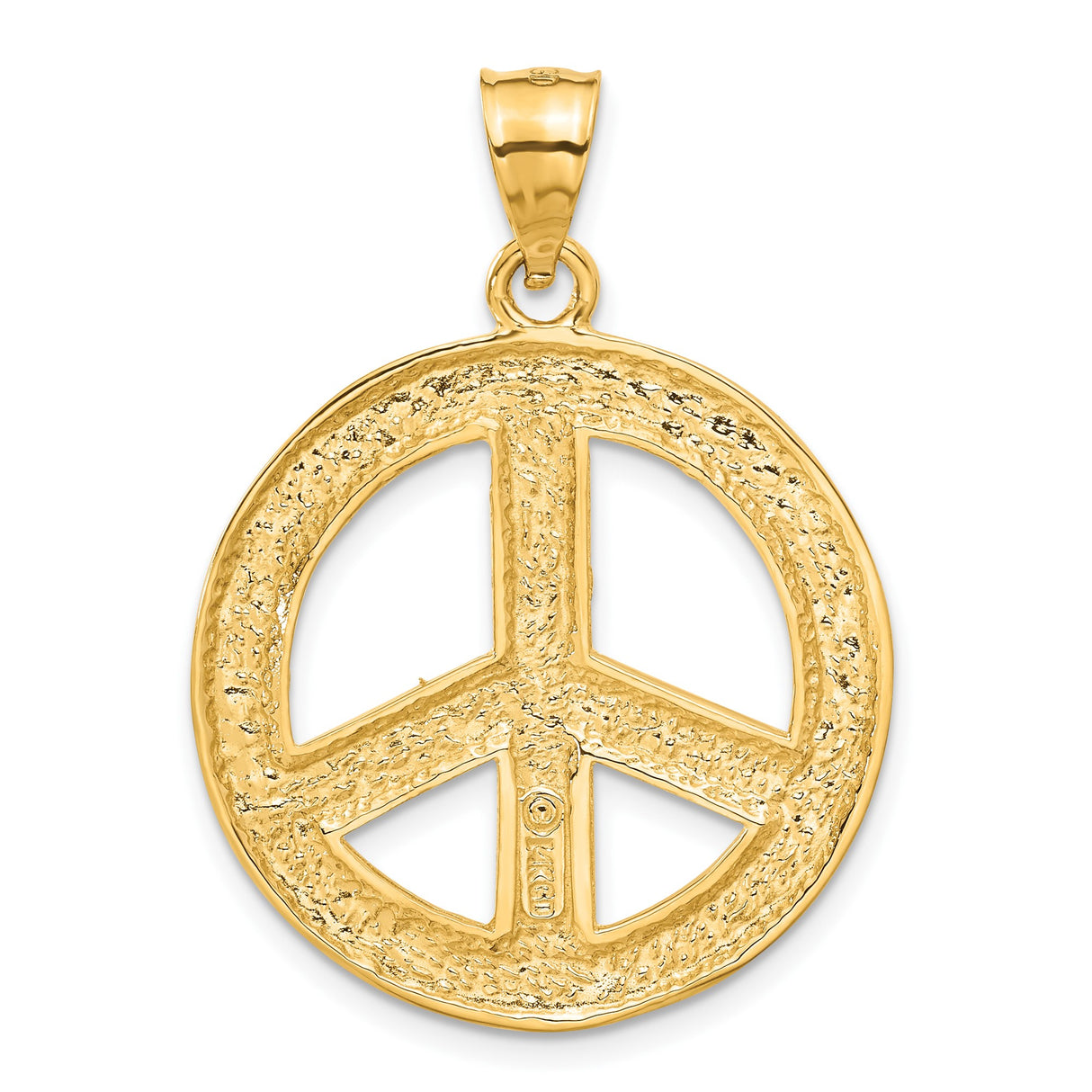 14k Yellow Gold Peace Sign Pendant with Laurel Leaf Detail, Unisex Boho Style