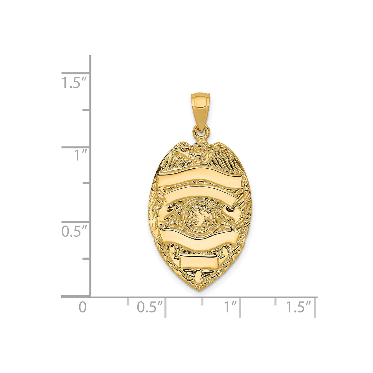14k Yellow Gold Police Badge Pendant with Eagle and Laurel Wreaths for Men