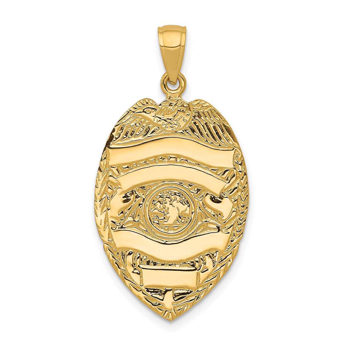 14k Yellow Gold Police Badge Pendant with Eagle and Laurel Wreaths for Men