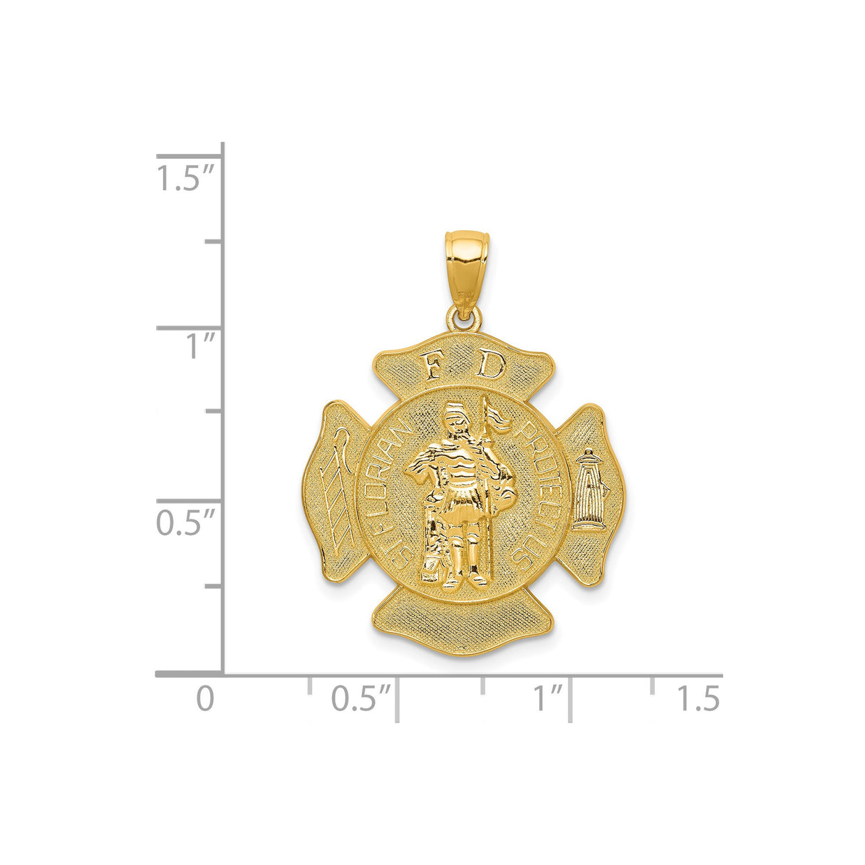 14k Yellow Gold Firefighter Pendant, St. Florian Protect Us Engraving, Maltese Cross Design
