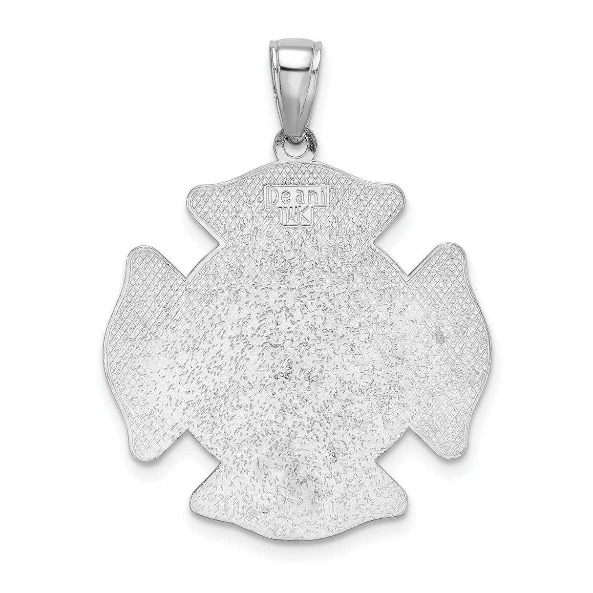 14k White Gold Firefighter Maltese Cross Pendant with St. Florian Engraving for Men