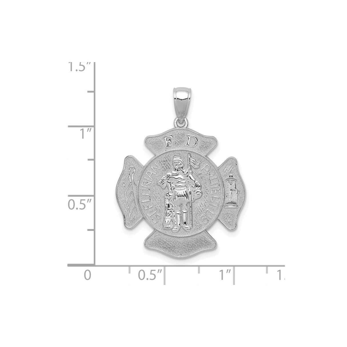 14k White Gold Firefighter Maltese Cross Pendant with St. Florian Engraving for Men
