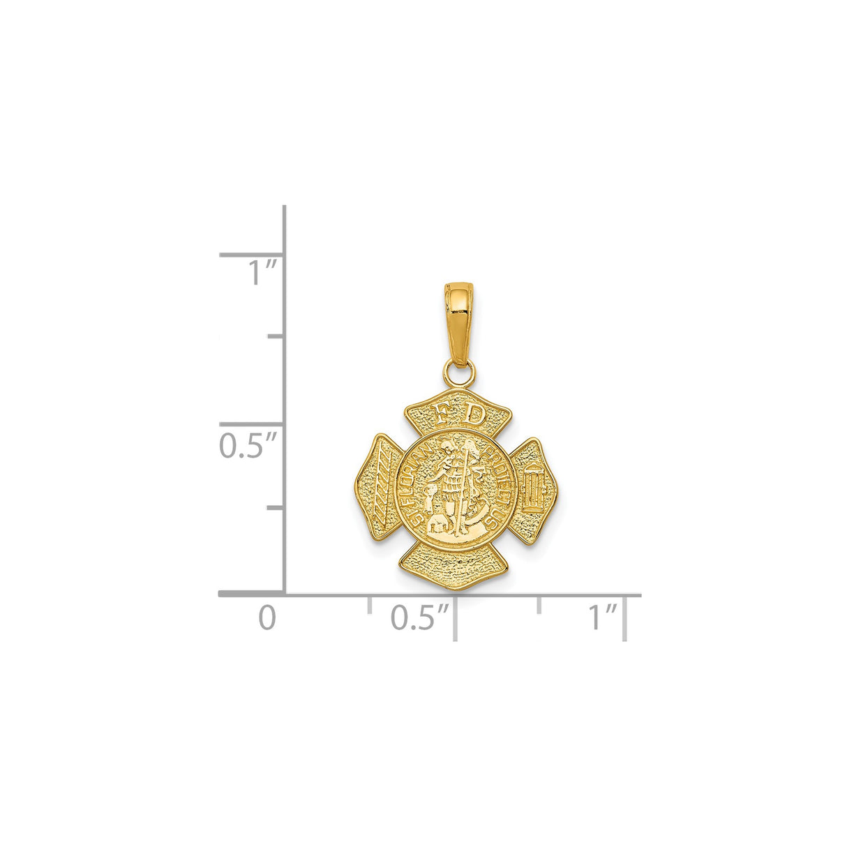 14k Yellow Gold Firefighter Pendant with Maltese Cross, FD Initials, Fire Hydrant, Ladder, Saint Florian Engraving