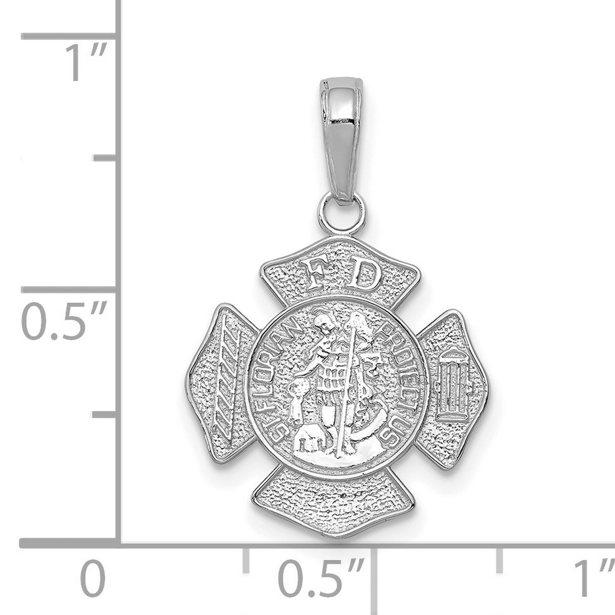14k White Gold Firefighter Pendant with Saint Florian Medal and Maltese Cross