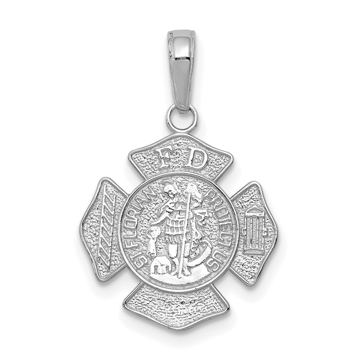 14k White Gold Firefighter Pendant with Saint Florian Medal and Maltese Cross