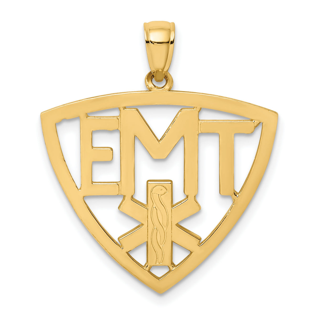 14k Yellow Gold EMT Pendant with Star of Life and Rod of Asclepius Symbol
