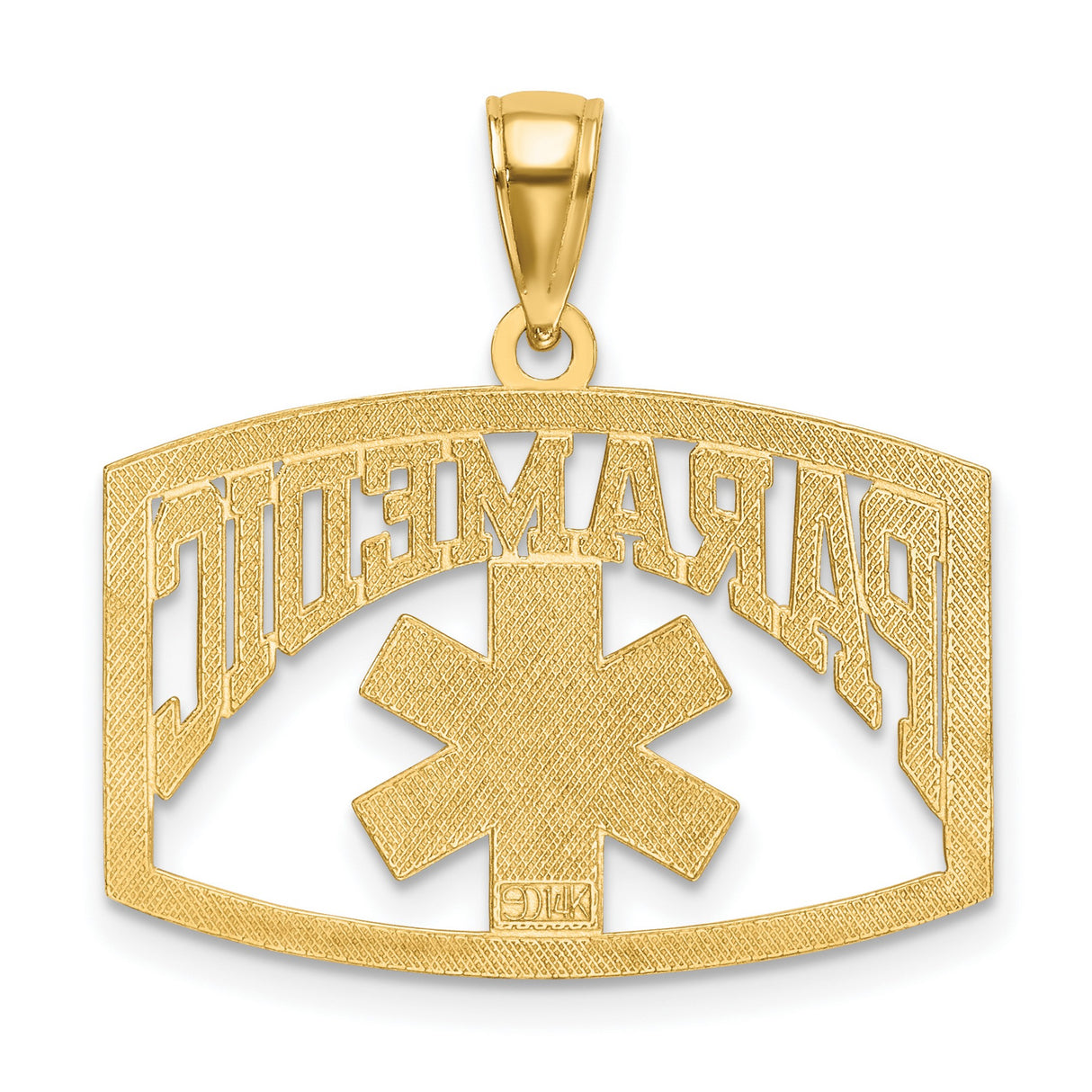 14k Yellow Gold Paramedic Pendant with Star of Life and Rod of Asclepius Symbol, Unisex