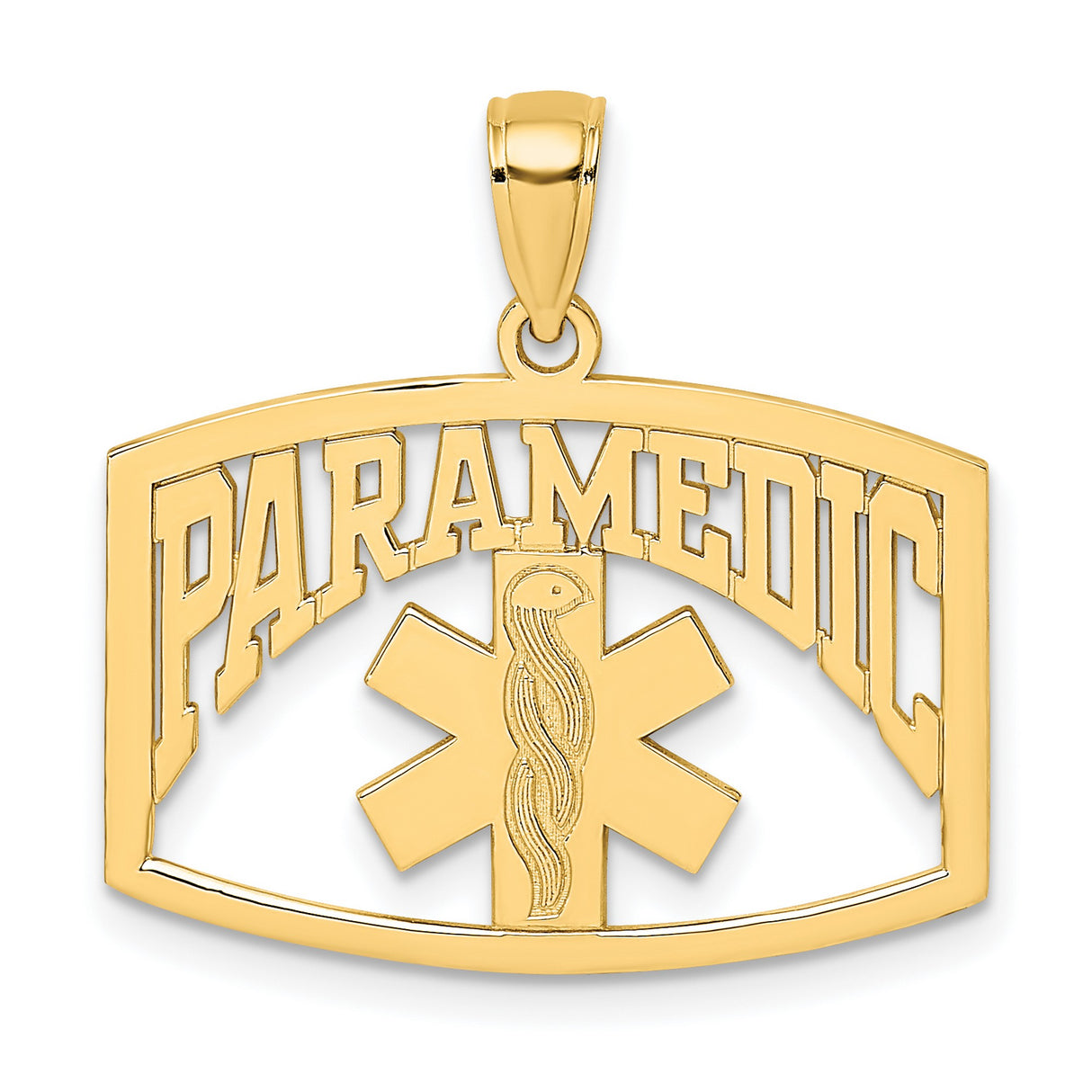 14k Yellow Gold Paramedic Pendant with Star of Life and Rod of Asclepius Symbol, Unisex