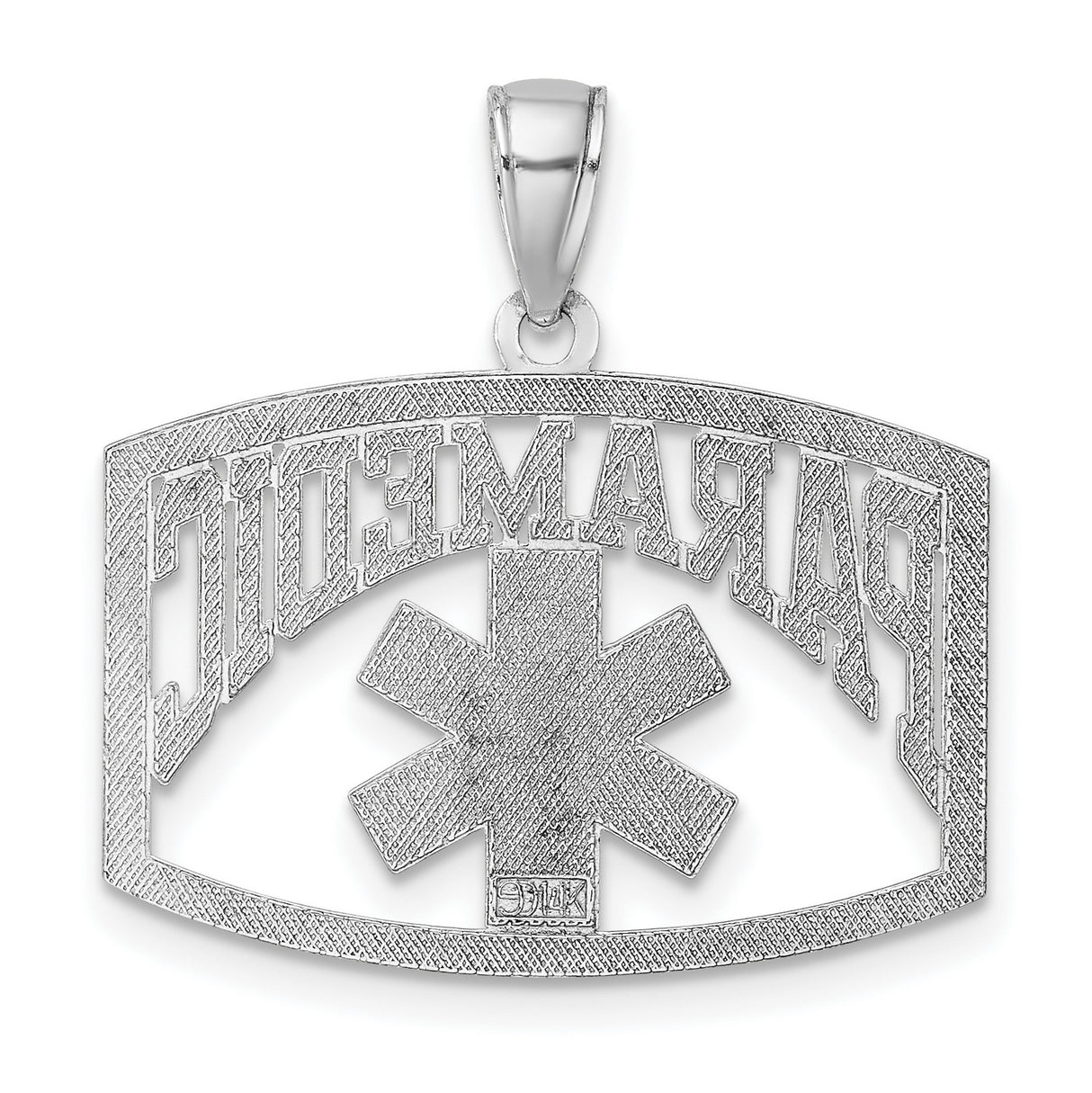14k White Gold Paramedic Pendant with EMS Star of Life and Rod of Asclepius Symbol