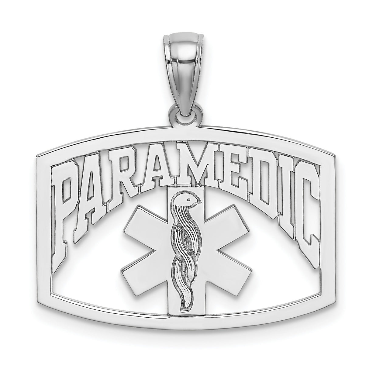 14k White Gold Paramedic Pendant with EMS Star of Life and Rod of Asclepius Symbol