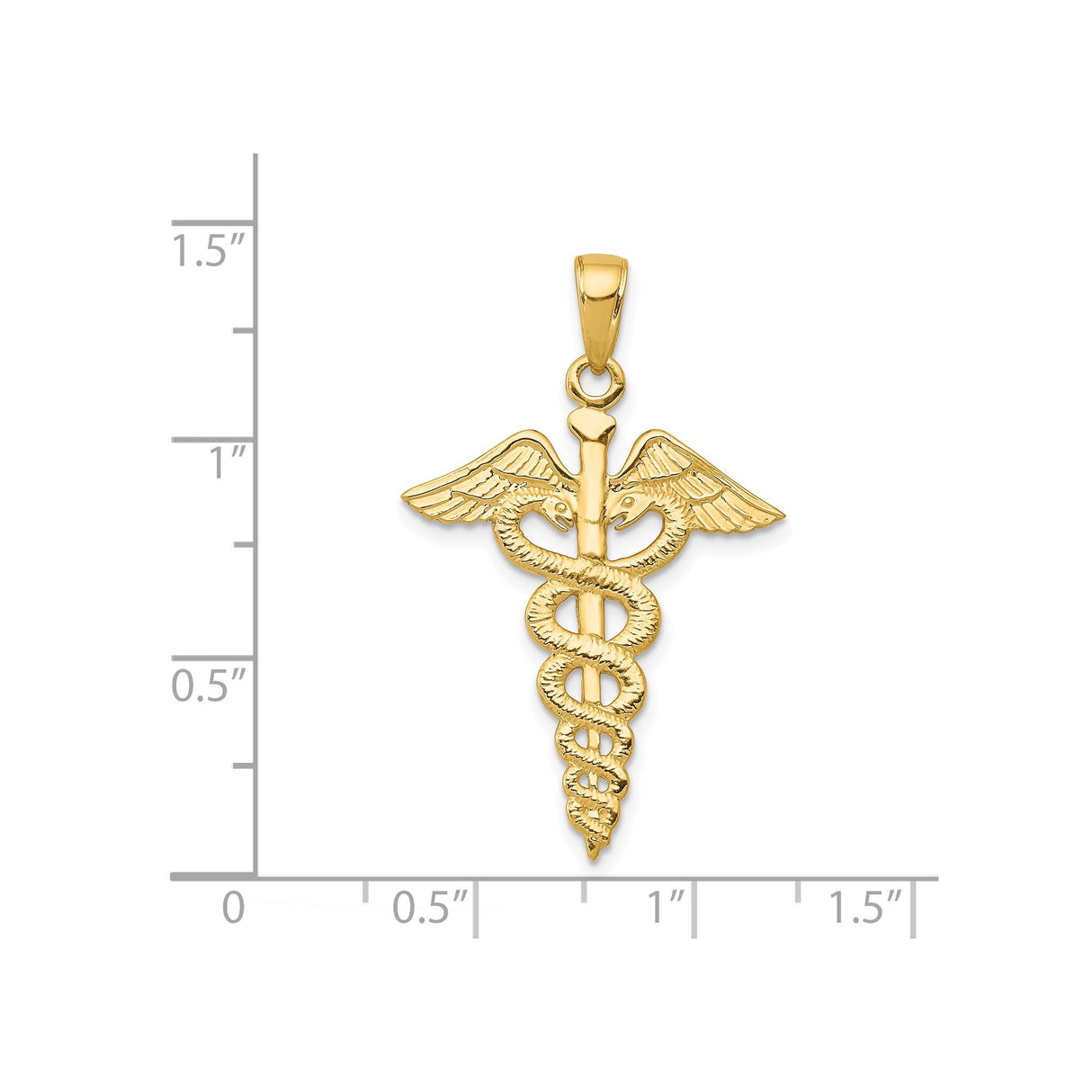 14k Yellow Gold Caduceus Pendant with Two Snakes and Winged Staff Symbol