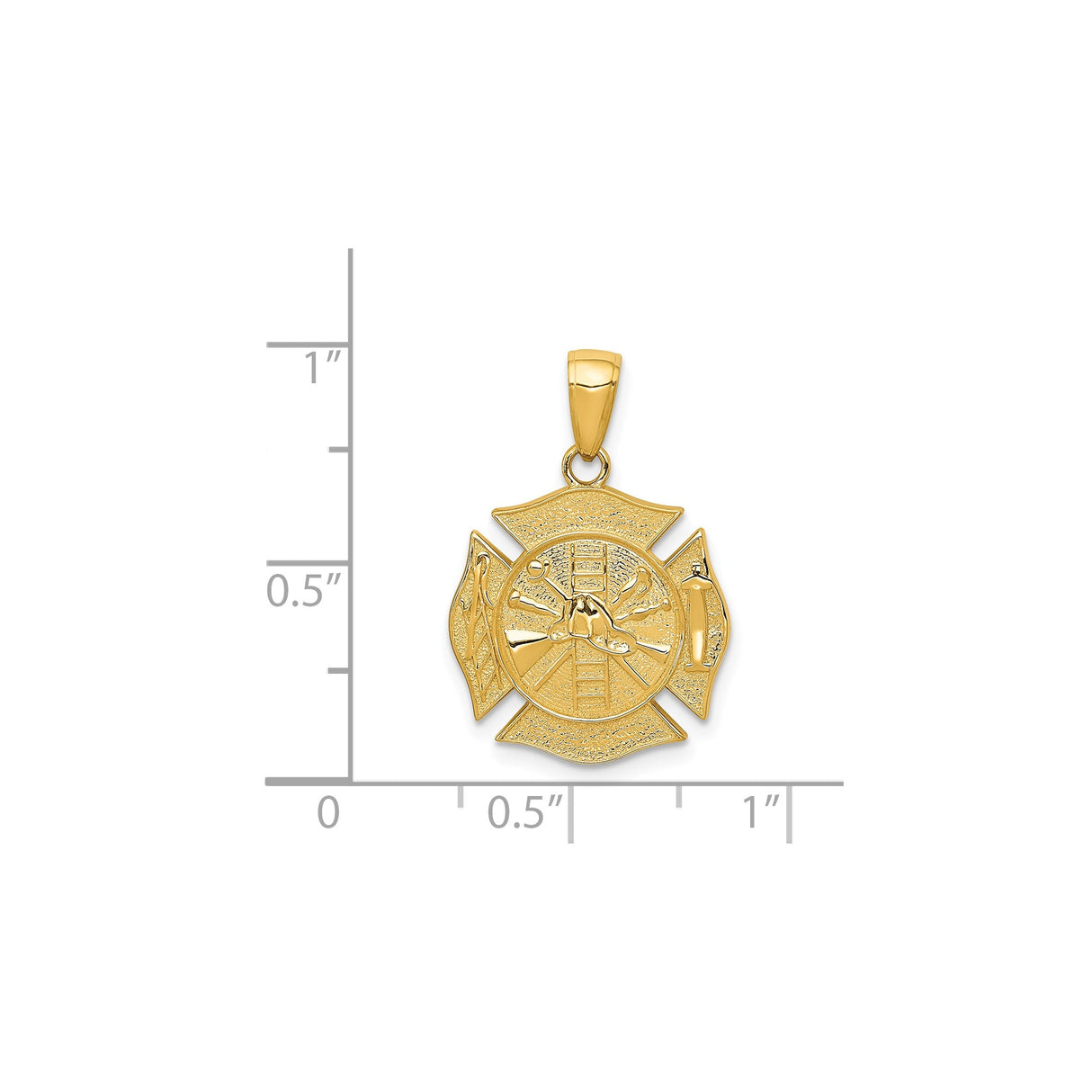 14k Yellow Gold Firefighter Maltese Cross Pendant with Helmet and Axe Symbols