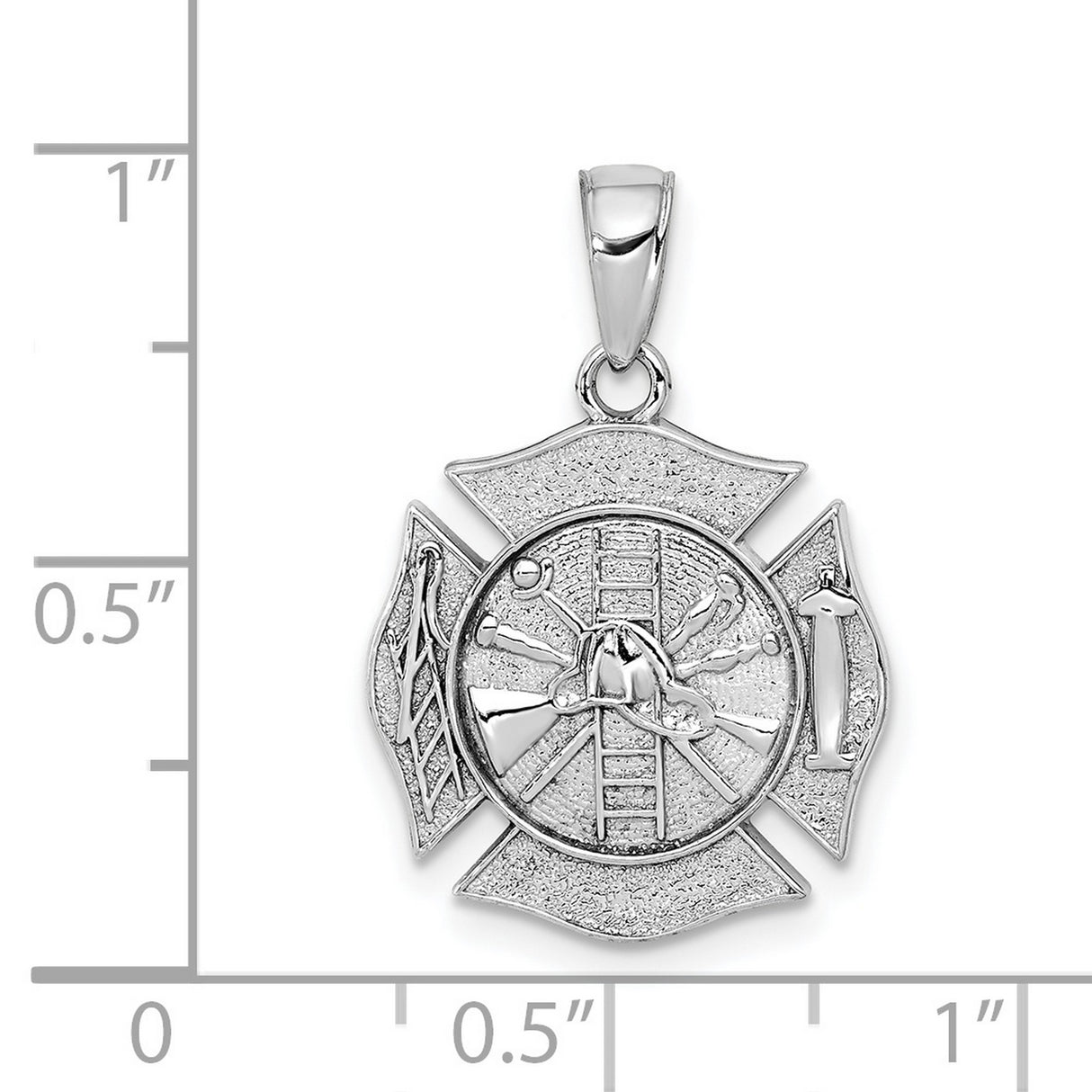14k White Gold Firefighter Maltese Cross Pendant with Fire Helmet, Ladder, and Tools