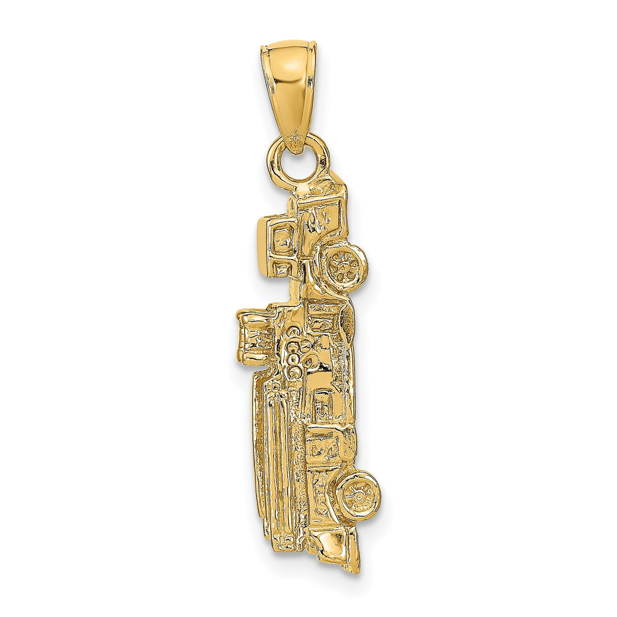 14k Yellow Gold Semi Truck Pendant, Detailed Big Rig Charm for Truck Drivers