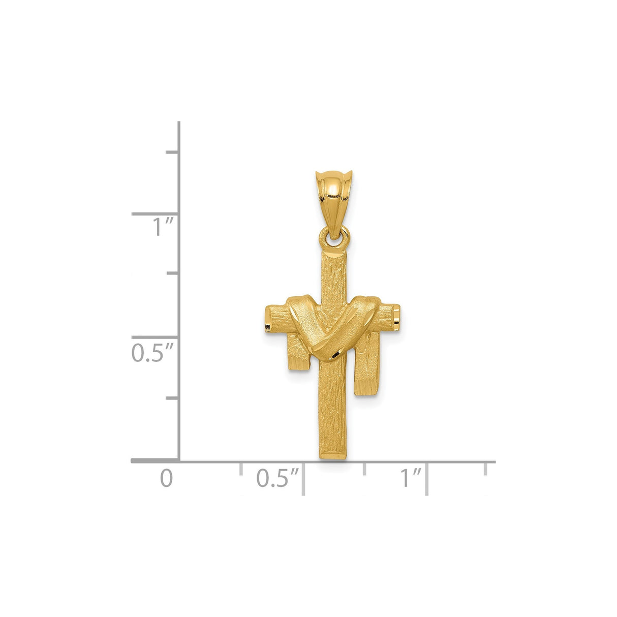 14k Yellow Gold Latin Cross Pendant with Draped Textured Design, Polished Matte Finish