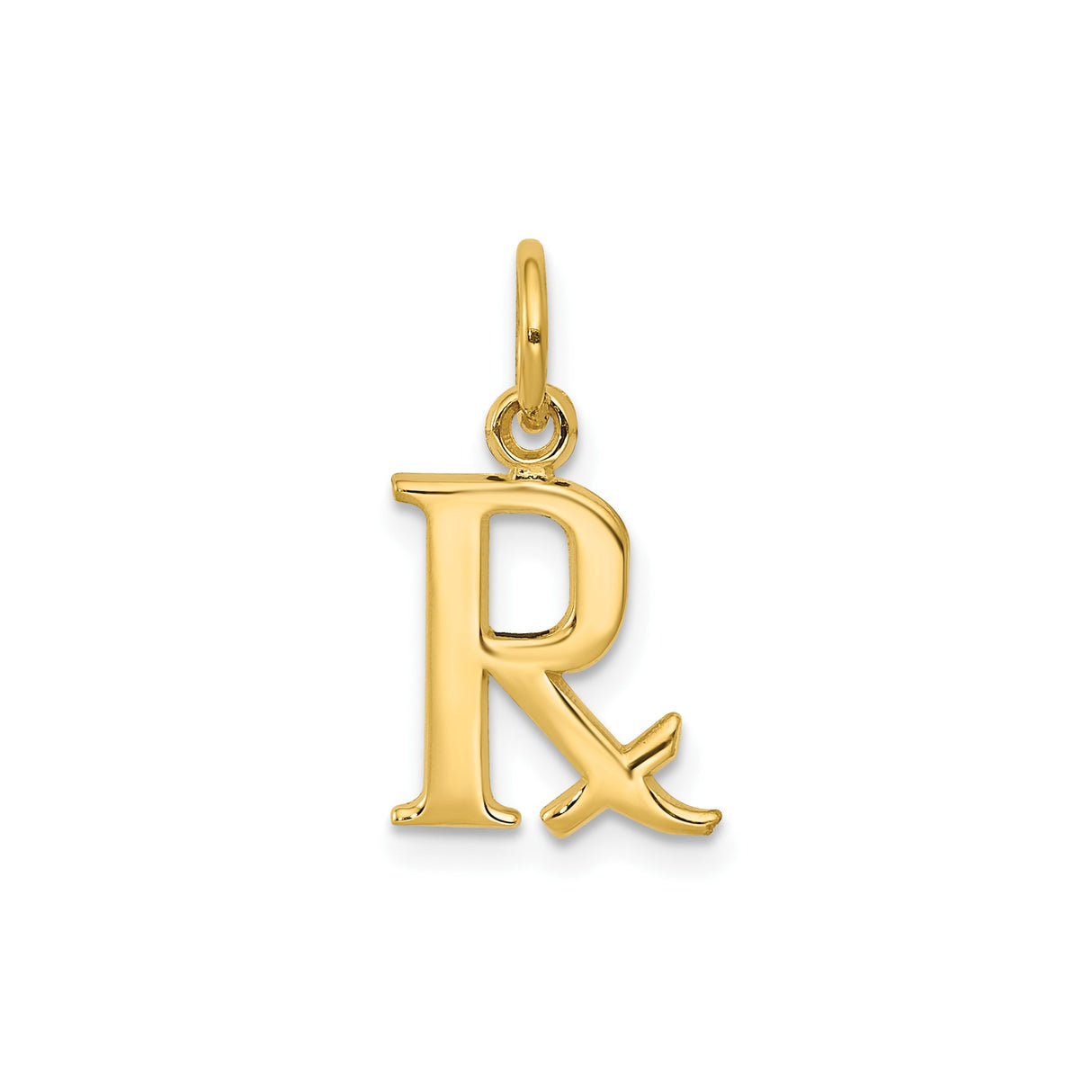 14k Yellow Gold Rx Pendant Charm, Polished Pharmacy Symbol Jewelry for Healthcare Workers