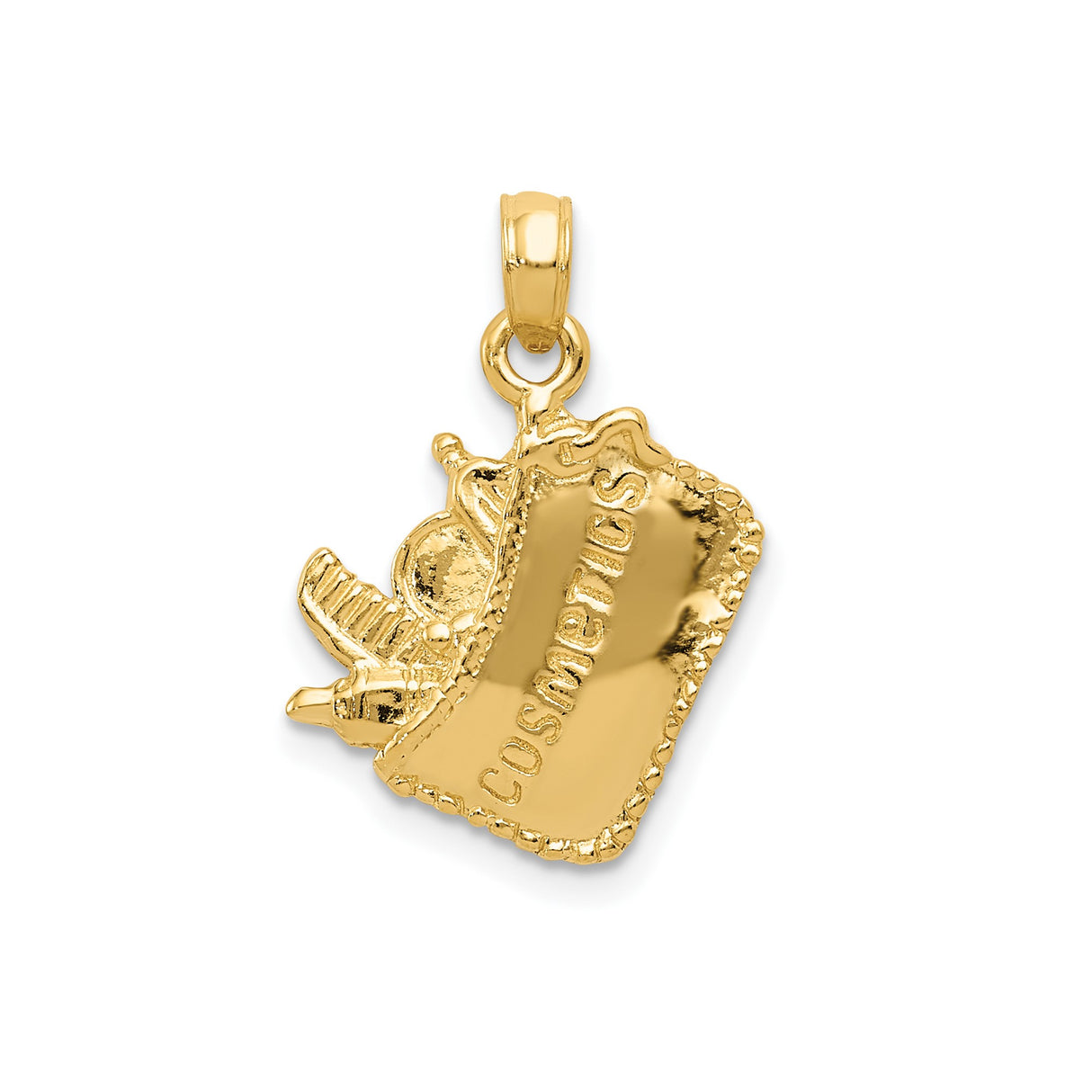 14k Yellow Gold Pendant Charm with Makeup Bag and Beauty Tools Motif