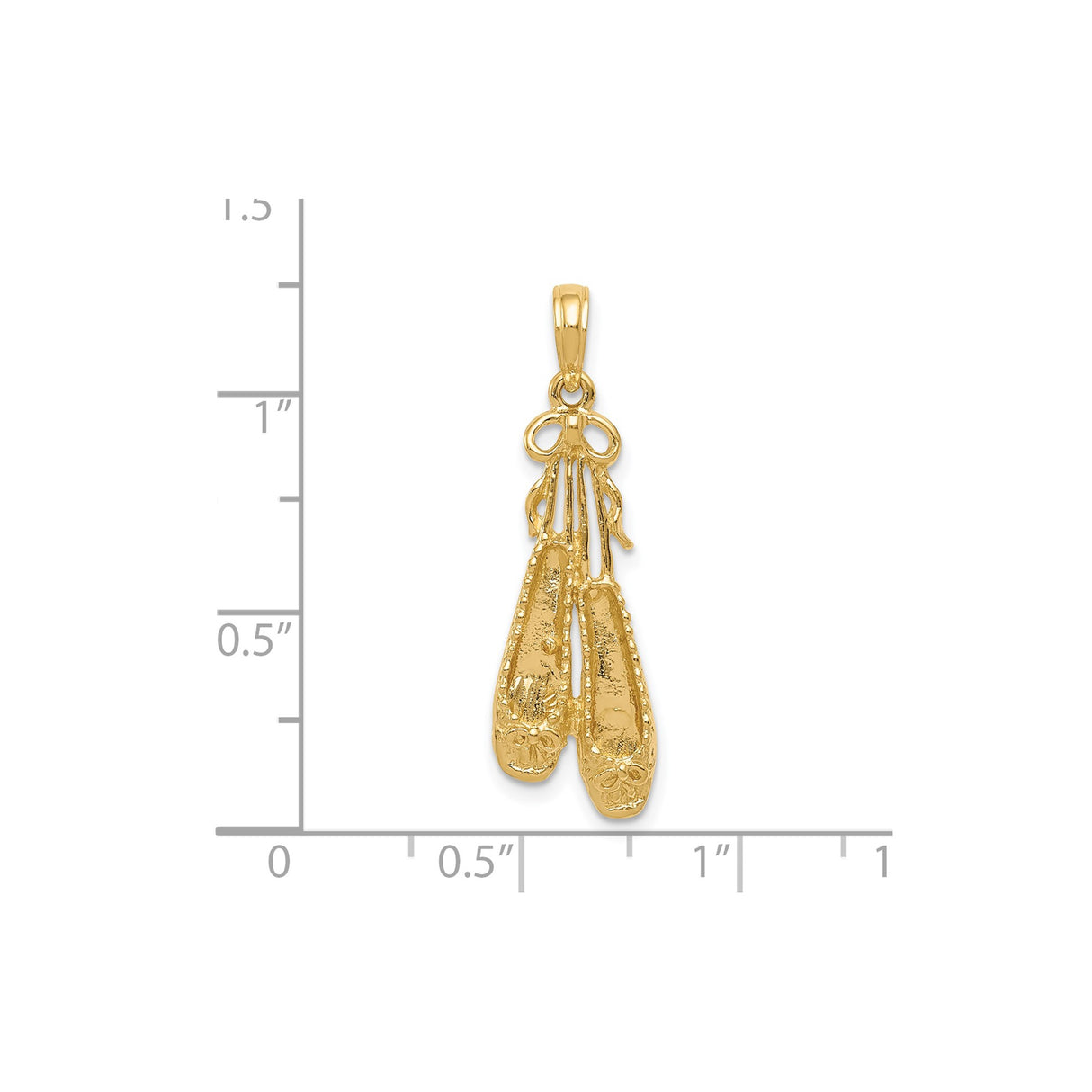 14k Yellow Gold Ballet Slippers Pendant with Bow Detail, 3D Pointe Shoes Charm for Dancers