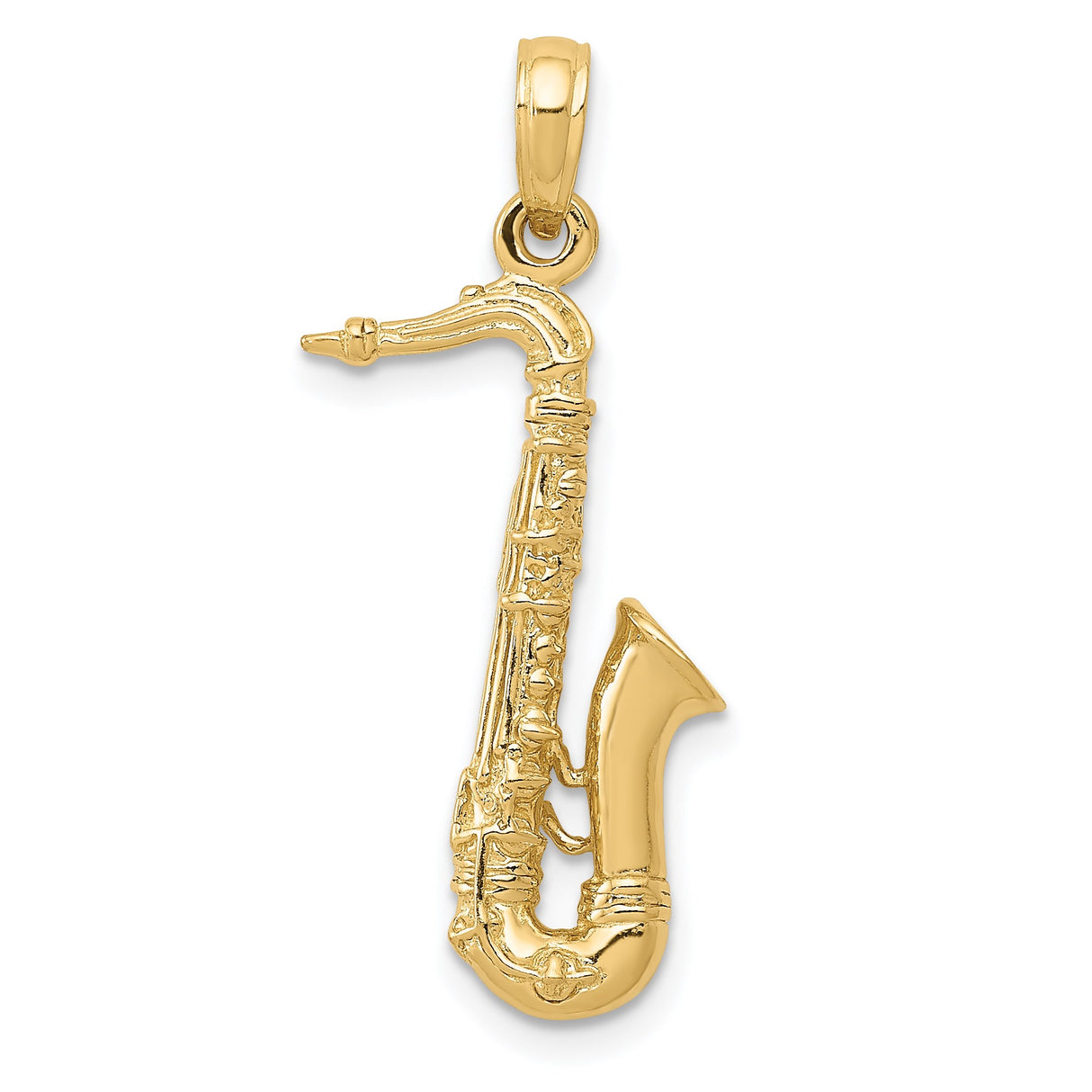14k Yellow Gold Saxophone Pendant Charm, Musical Instrument Theme, Unisex Jewelry for Musicians