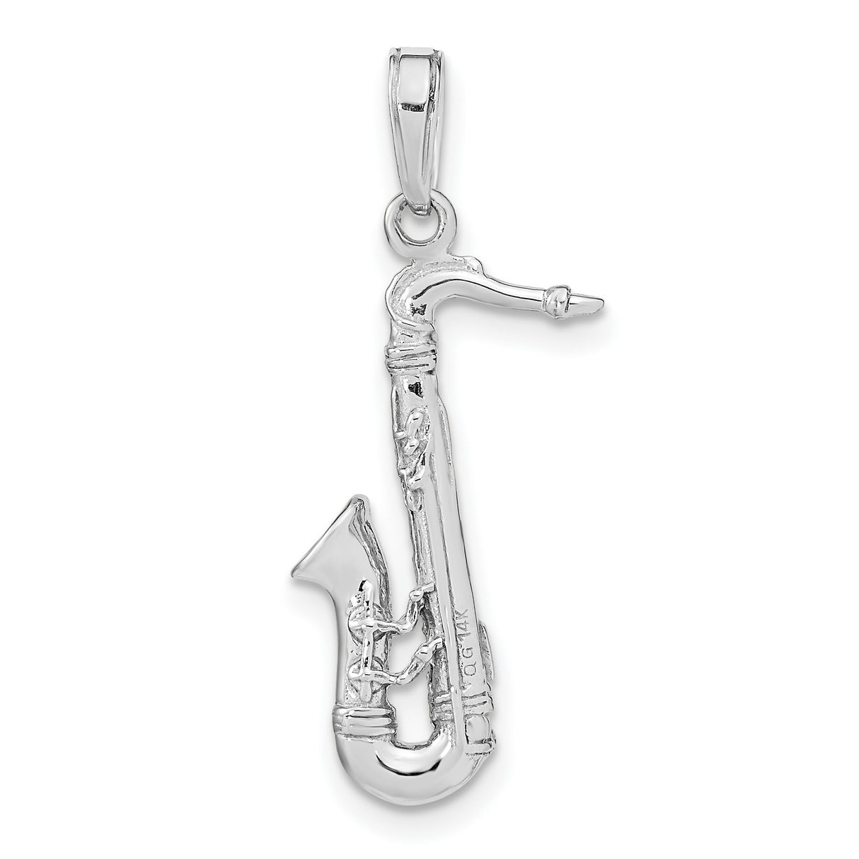 14k White Gold Saxophone Pendant, Music Lover Jazz Charm, Unisex Musical Instrument Jewelry