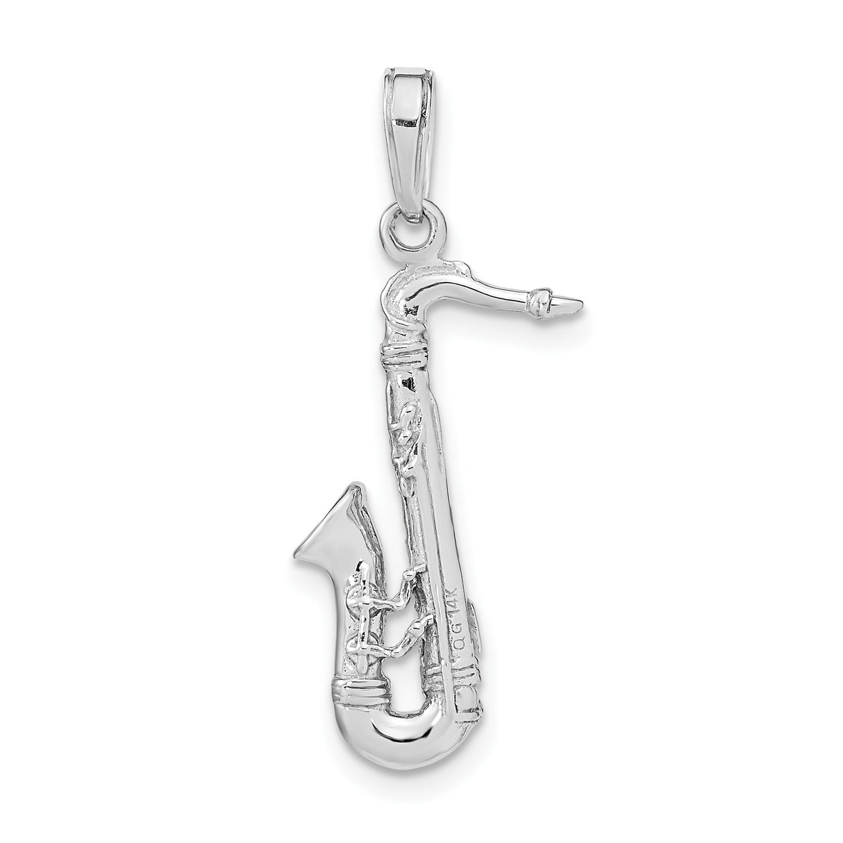 14k White Gold Saxophone Pendant, Three-Dimensional Jazz Instrument Charm