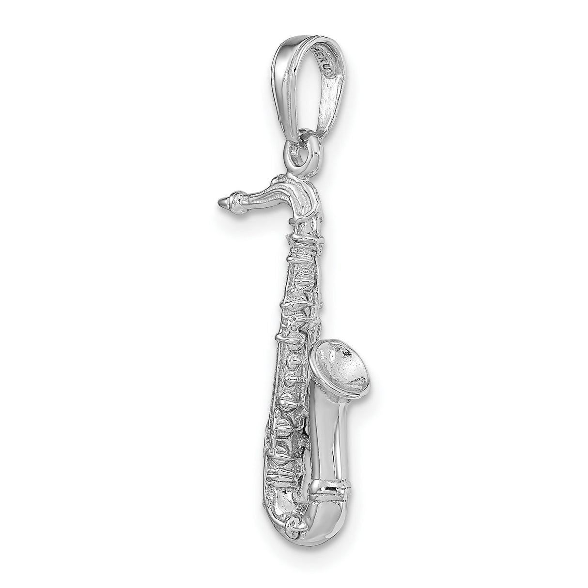 14k White Gold Saxophone Pendant, Music Lover Jazz Charm, Unisex Musical Instrument Jewelry