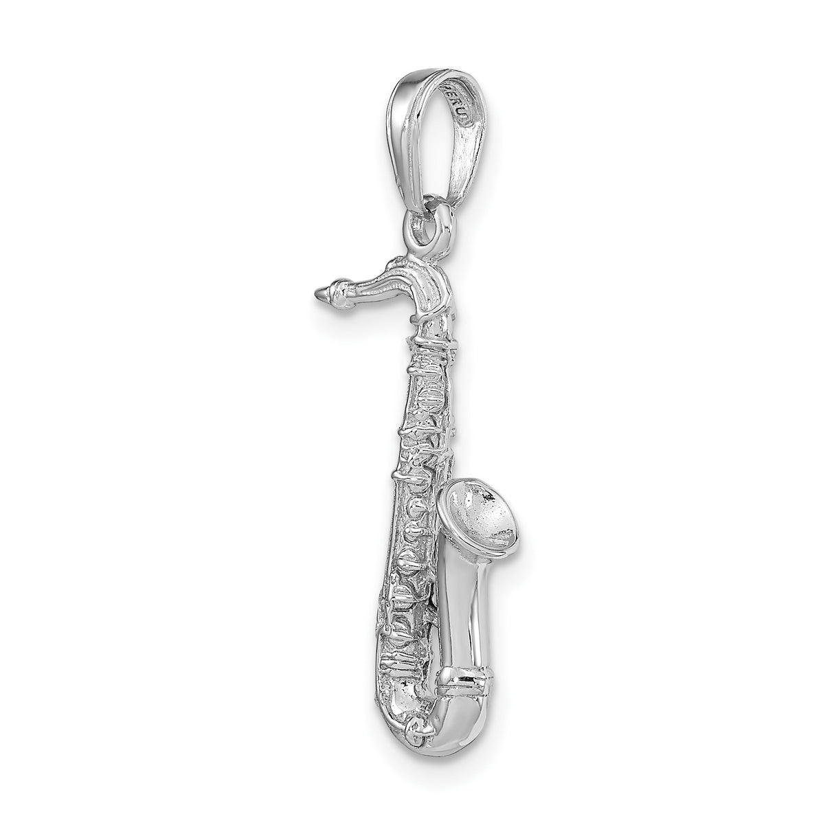 14k White Gold Saxophone Pendant, Three-Dimensional Jazz Instrument Charm