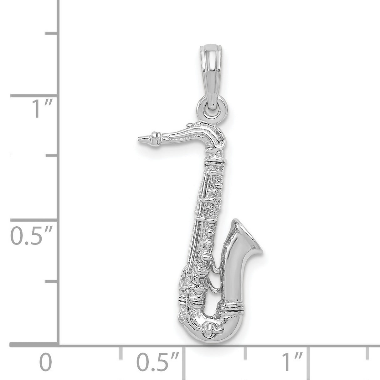 14k White Gold Saxophone Pendant, Music Lover Jazz Charm, Unisex Musical Instrument Jewelry