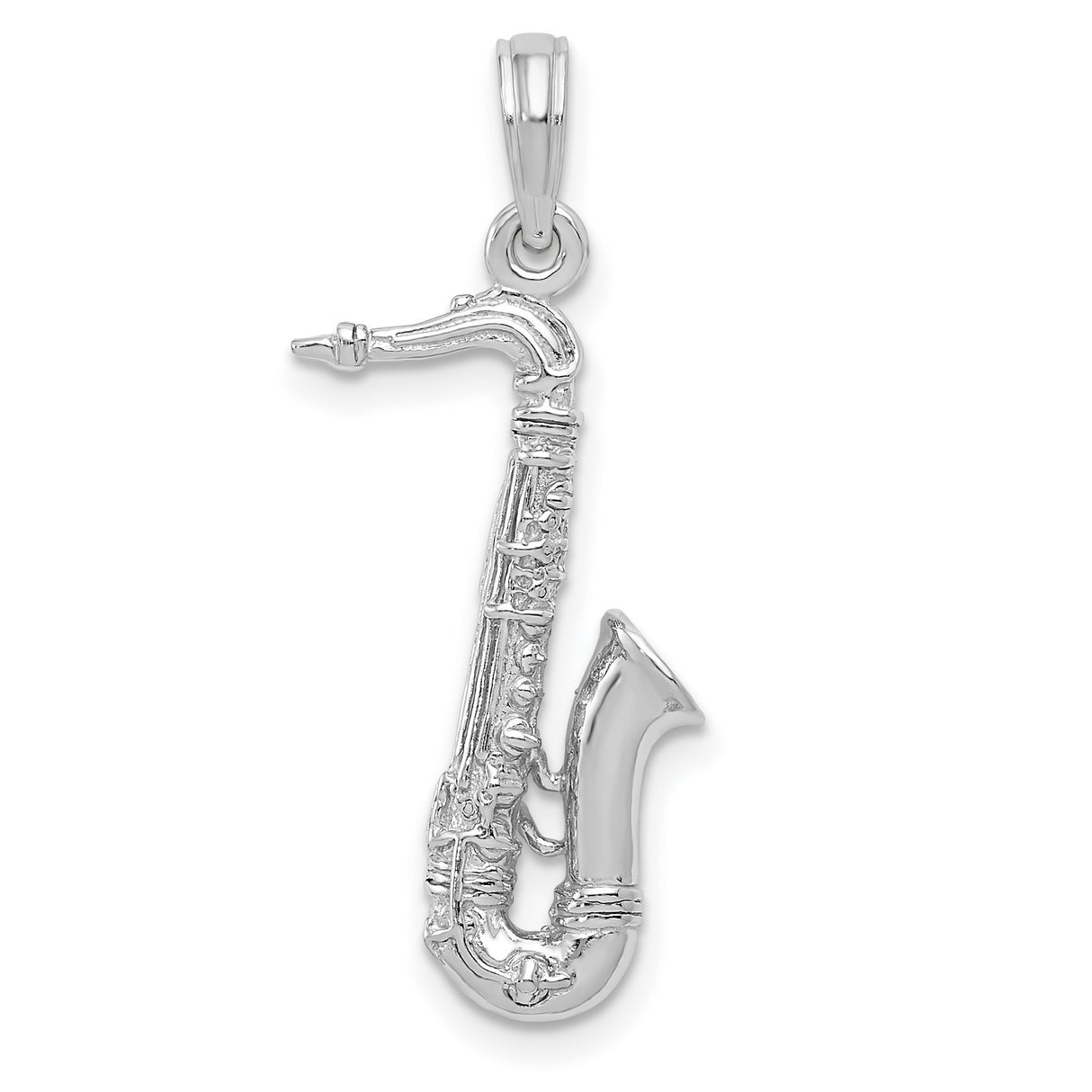 14k White Gold Saxophone Pendant, Music Lover Jazz Charm, Unisex Musical Instrument Jewelry
